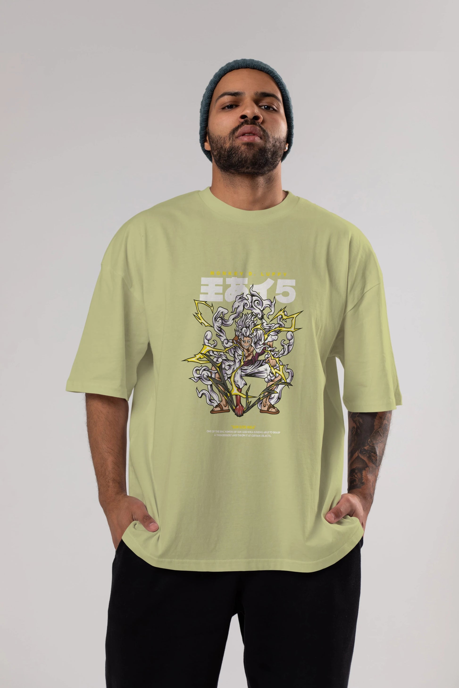 Monkey D. Luffy GEAR5 1 Anime Ön Baskılı Oversize t-shirt %100 pamuk Erkek Kadın Unisex