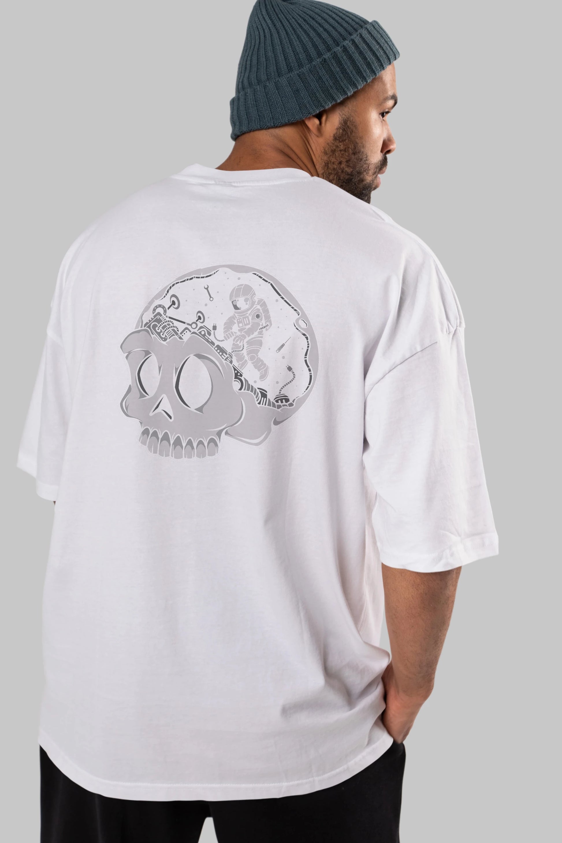 Astronaut Skull Brain Arka Baskılı Oversize t-shirt Erkek Kadın Unisex