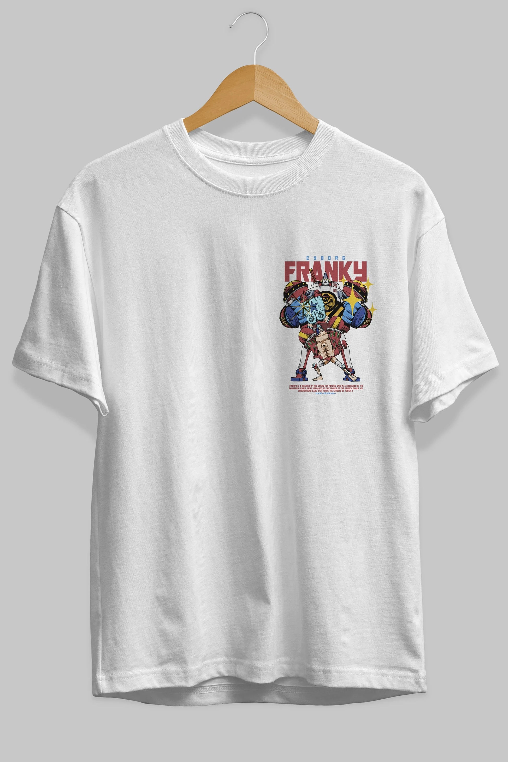 Cyborg Franky Ön Sol Baskılı Oversize t-shirt Erkek Kadın Unisex %100 Pamuk Bisiklet Yaka tişort
