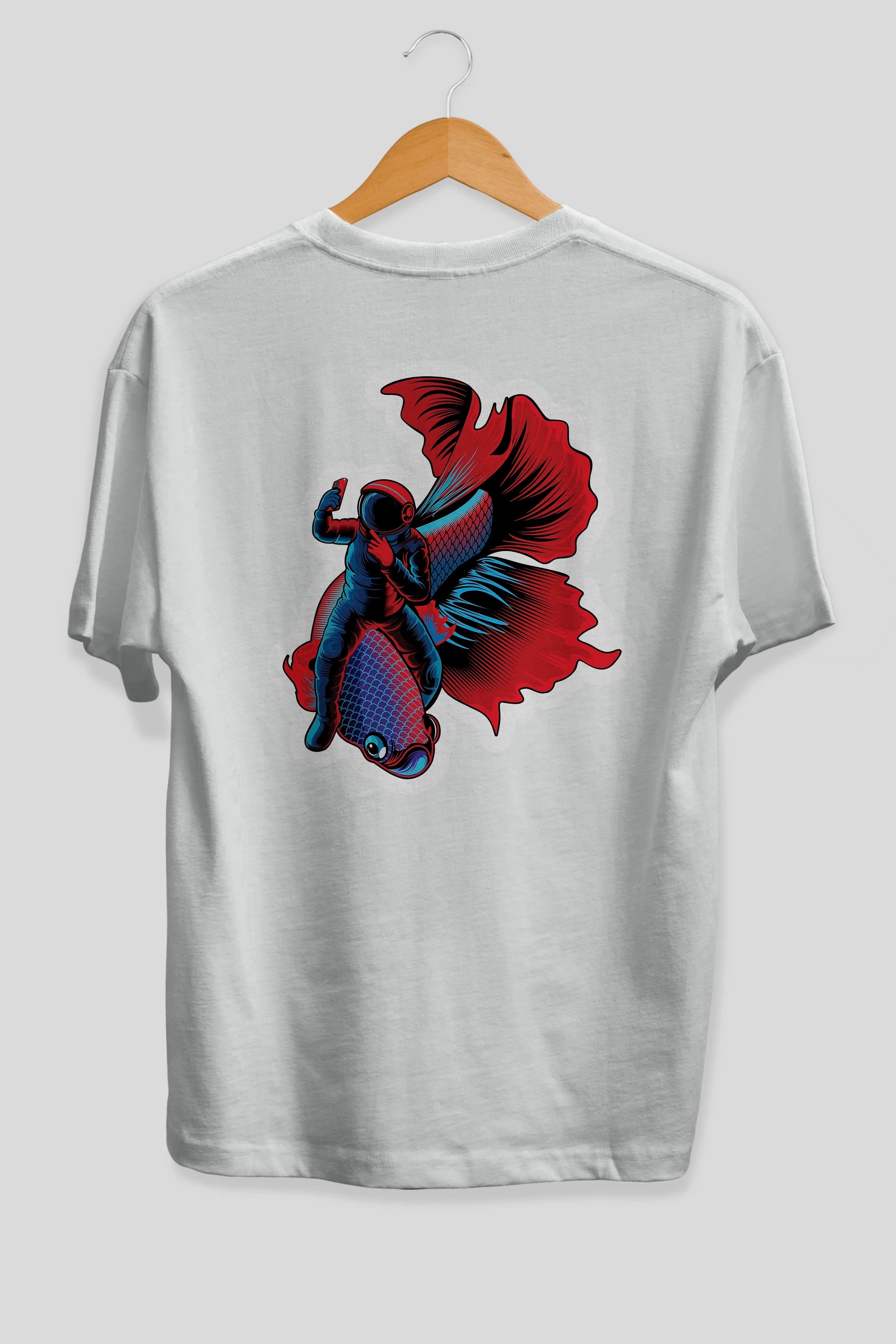 Astrofish selfie sticker Arka Baskılı Oversize t-shirt Erkek Kadın Unisex