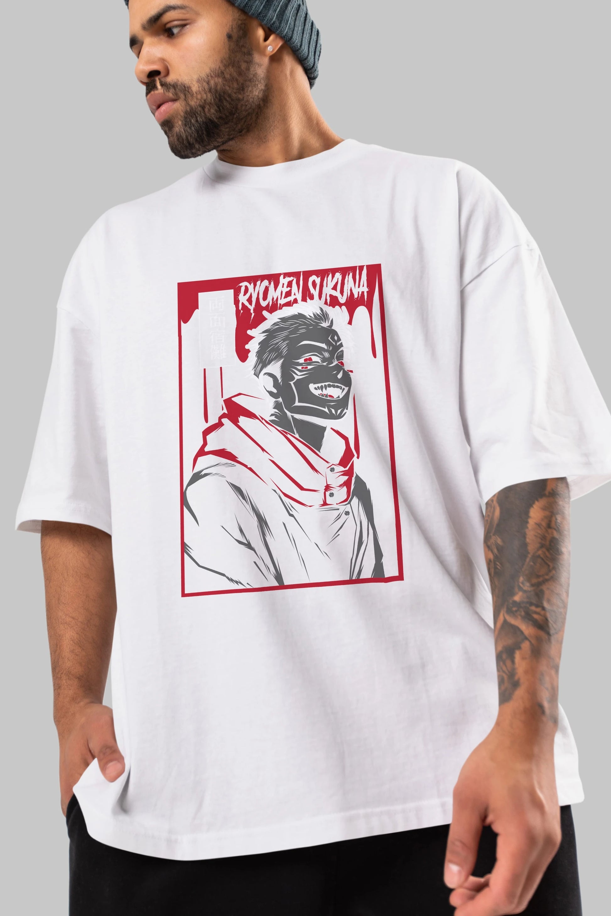 SUKUNA Anime Ön Baskılı Oversize t-shirt %100 pamuk Erkek Kadın Unisex