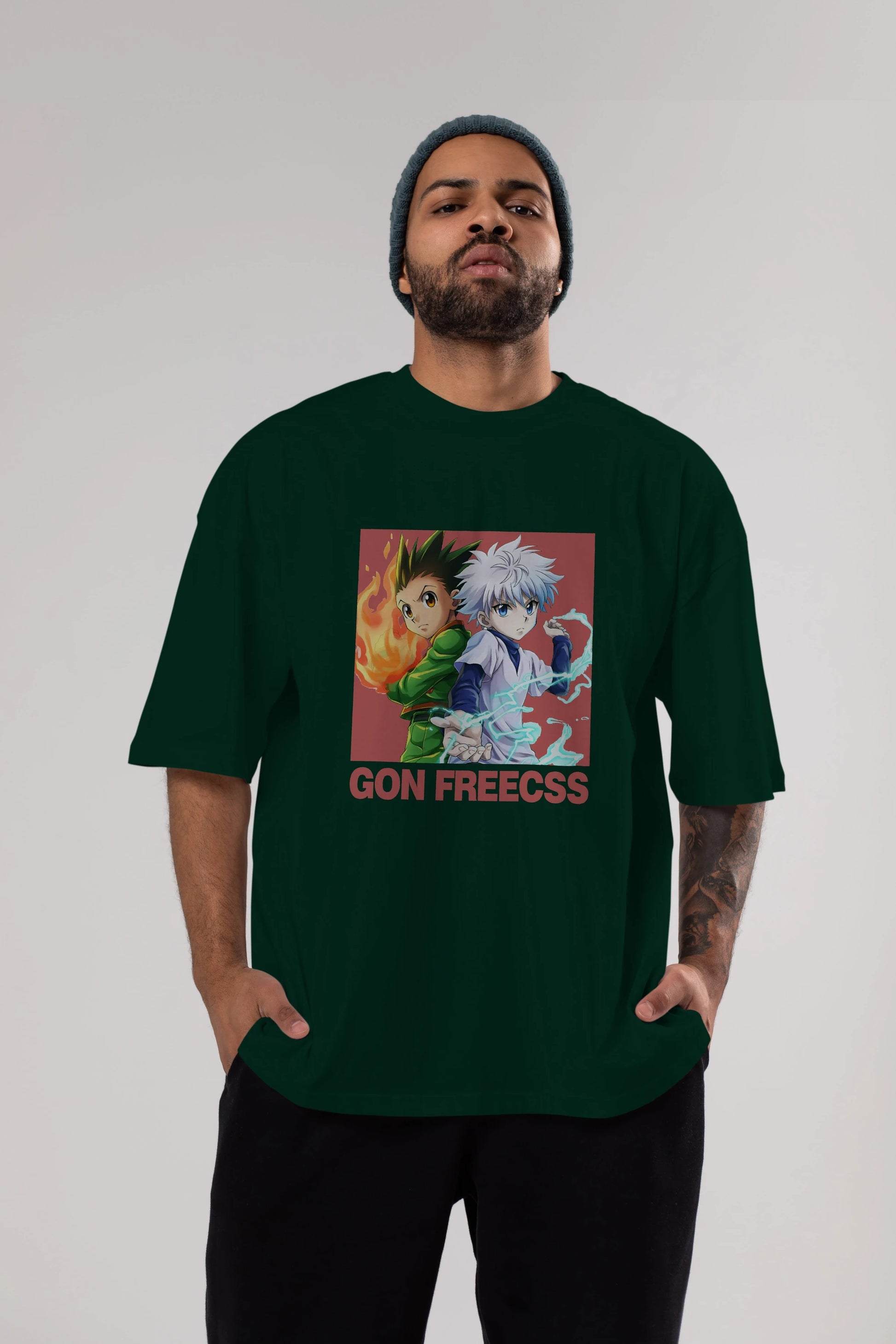 Gon Freecss HUNTER X HUNTER 4 Anime Ön Baskılı Oversize t-shirt %100 pamuk Erkek Kadın Unisex