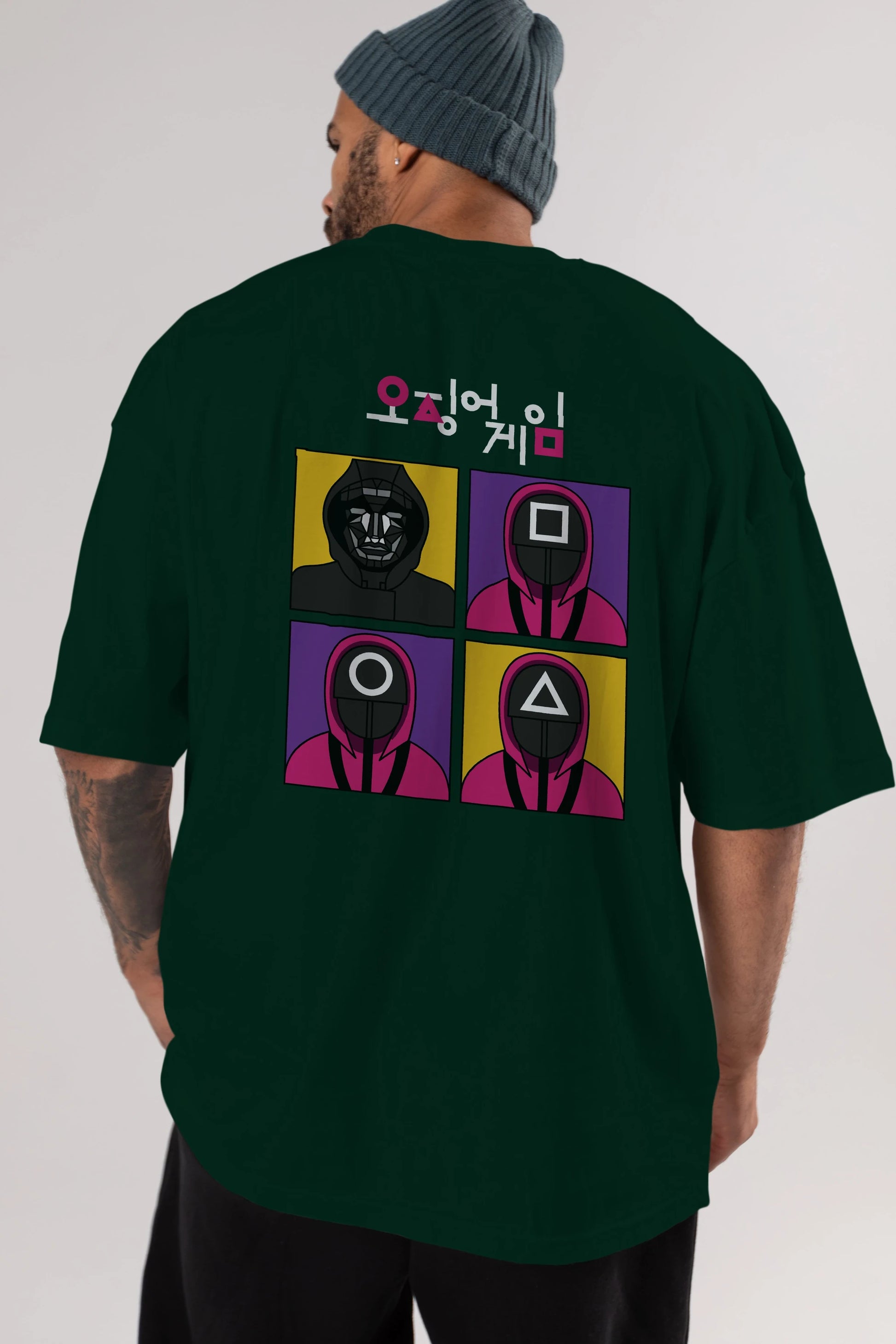 Squid Game (1) Arka Baskılı Oversize t-shirt Erkek Kadın Unisex %100 Pamuk Bisiklet Yaka tişort