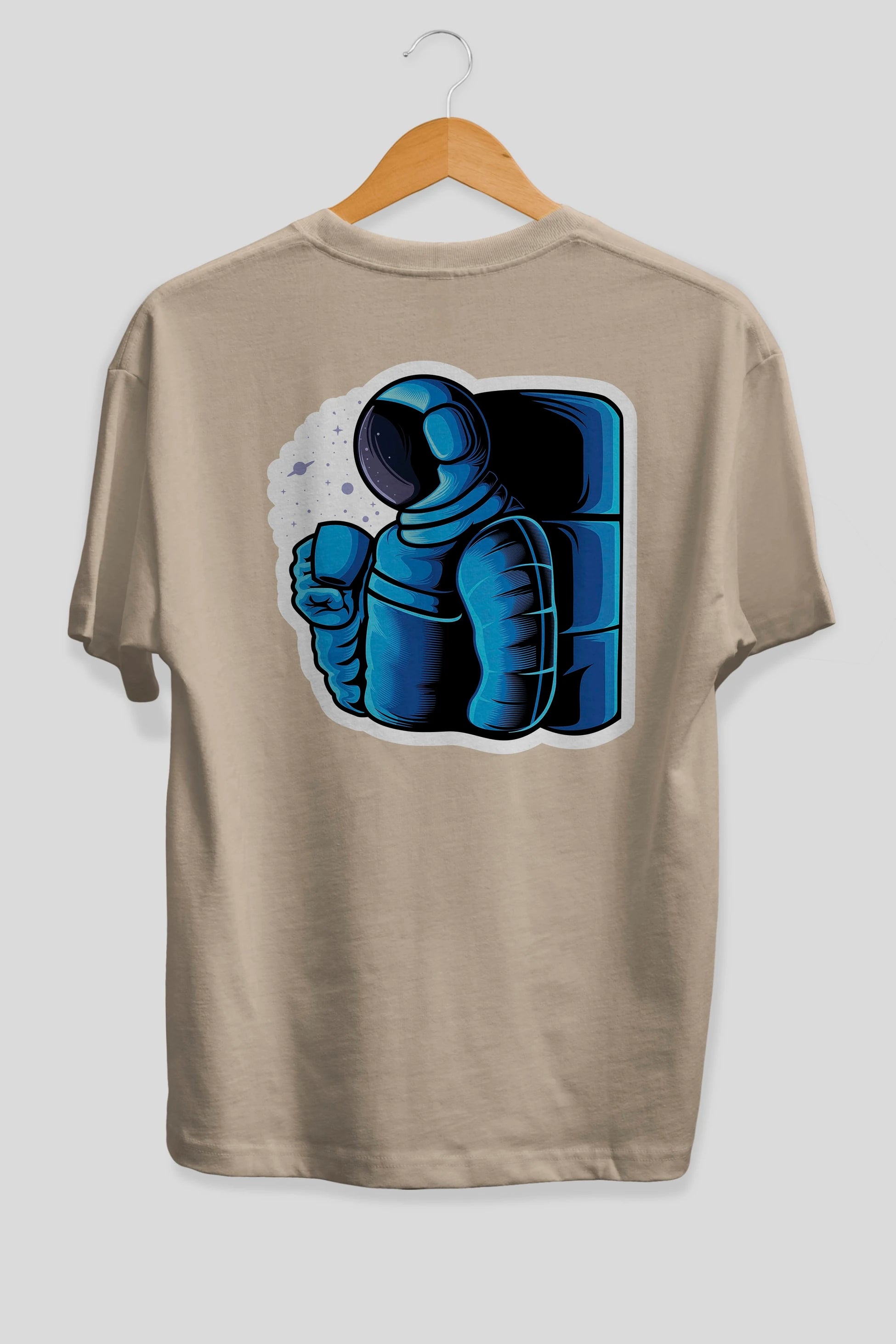 Drinking coffee in space sticker Arka Baskılı Oversize t-shirt Erkek Kadın Unisex