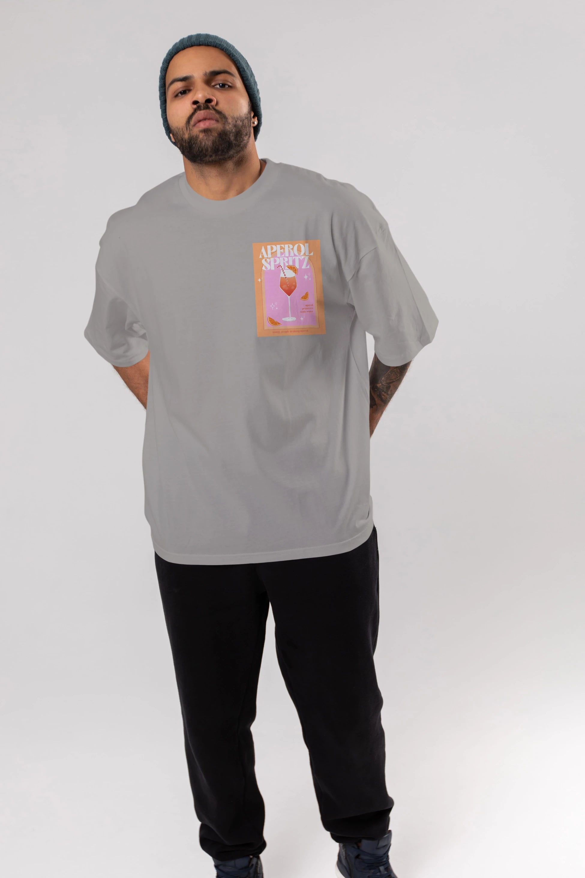 Aperol Spritz 2 Ön Sol Baskılı Oversize t-shirt Erkek Kadın Unisex %100 Pamuk Bisiklet Yaka tişort