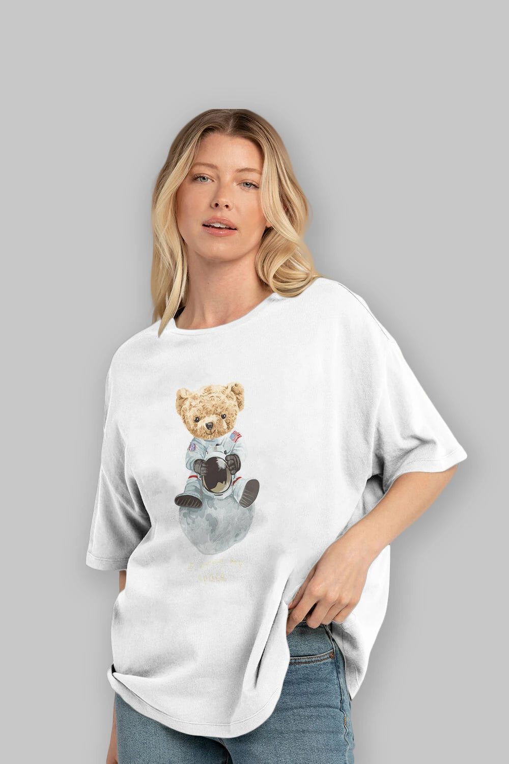 Teddy Bear I Need My Space Ön Baskılı Oversize t-shirt Erkek Kadın Unisex %100 Pamuk