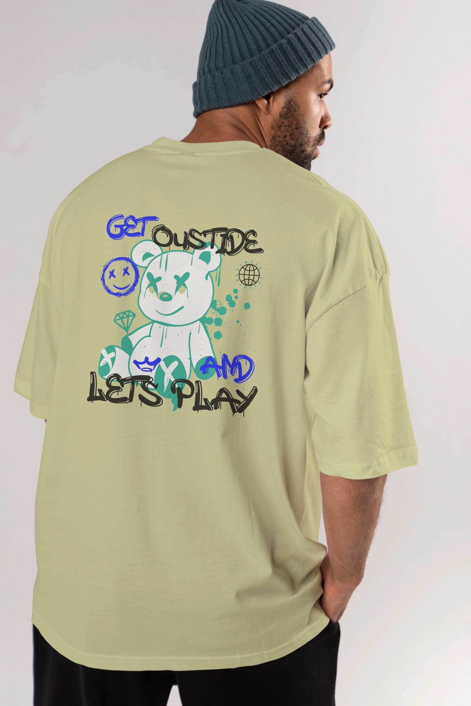 Get Outside Bear Arka Baskılı Oversize t-shirt Erkek Kadın Unisex