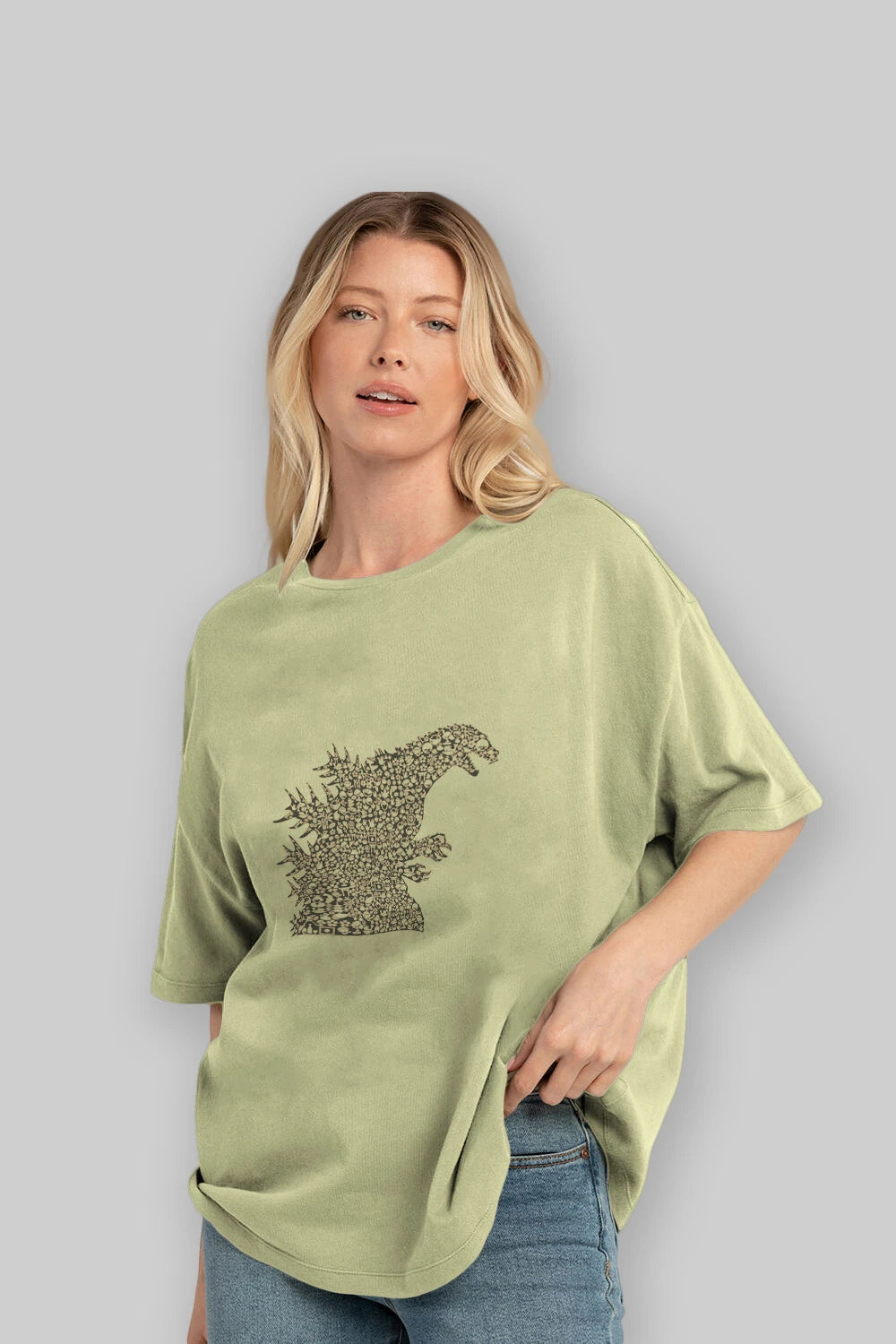 Godzilla Ön Baskılı Oversize t-shirt %100 pamuk Erkek Kadın Unisex