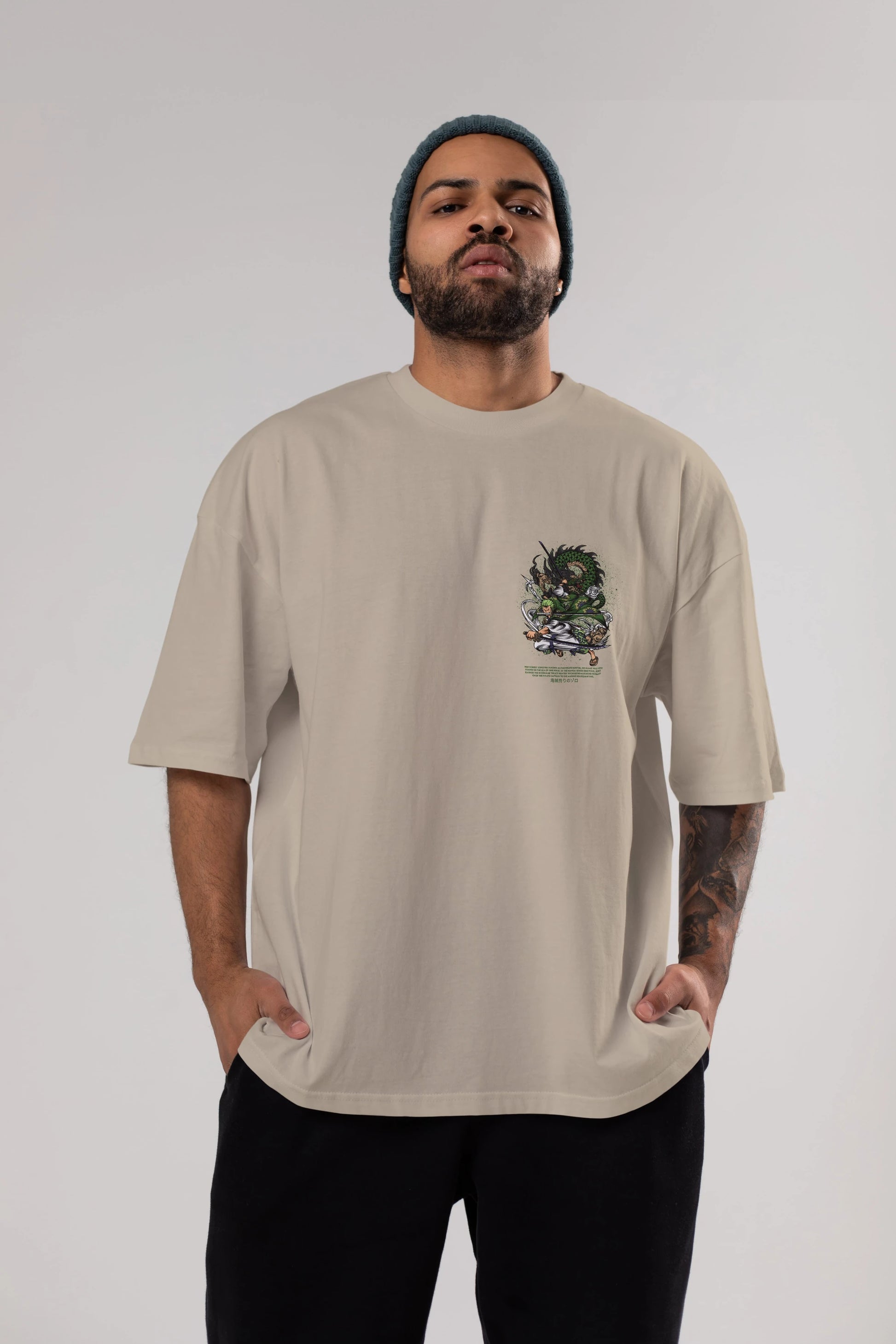 Zoro Ön Sol Baskılı Oversize t-shirt Erkek Kadın Unisex %100 Pamuk Bisiklet Yaka tişort
