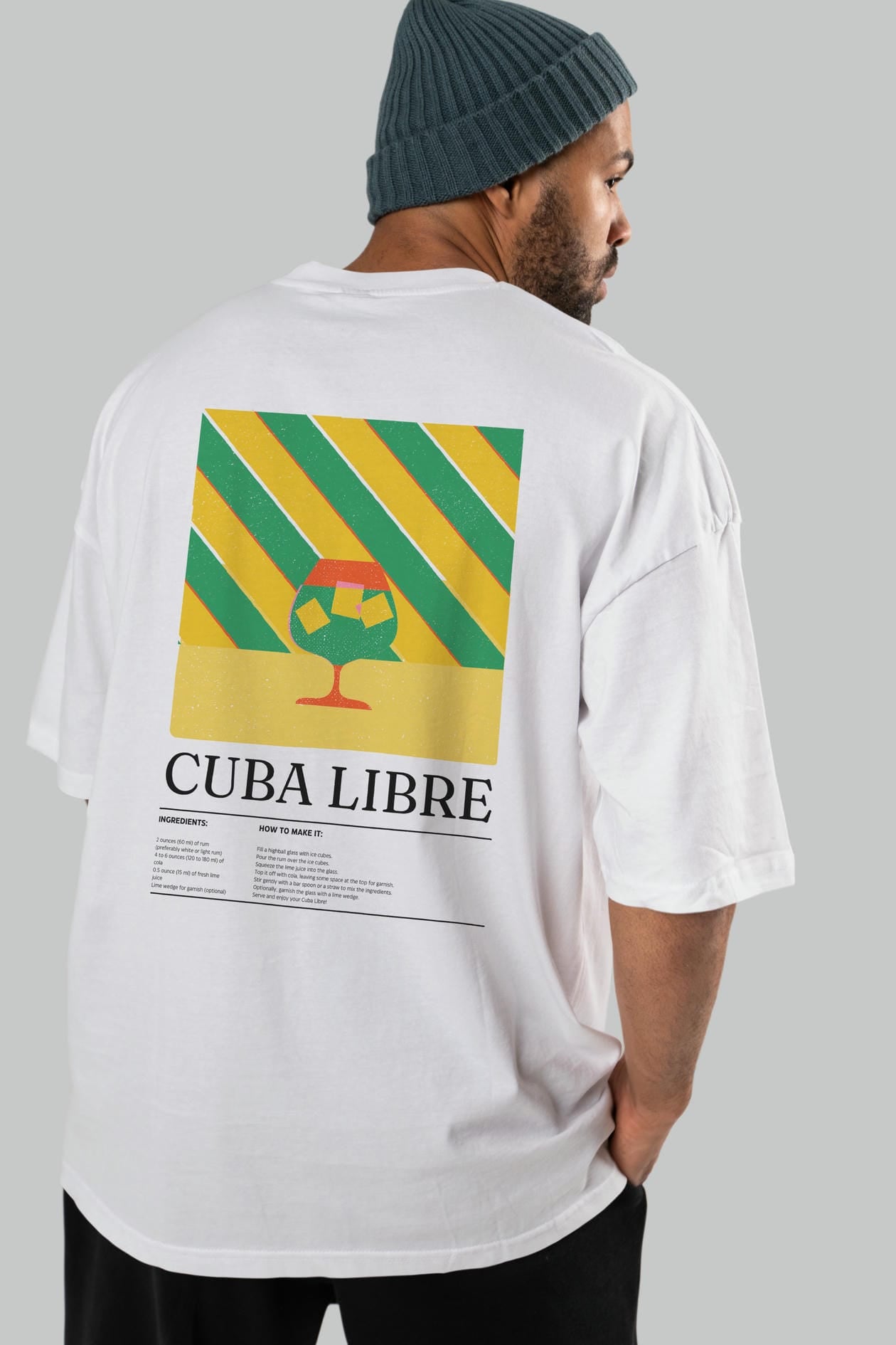 Cuba Libre Kokteyl Serisi Arka Baskılı Oversize t-shirt Erkek Kadın %100 Pamuk Bisiklet Yaka tişort