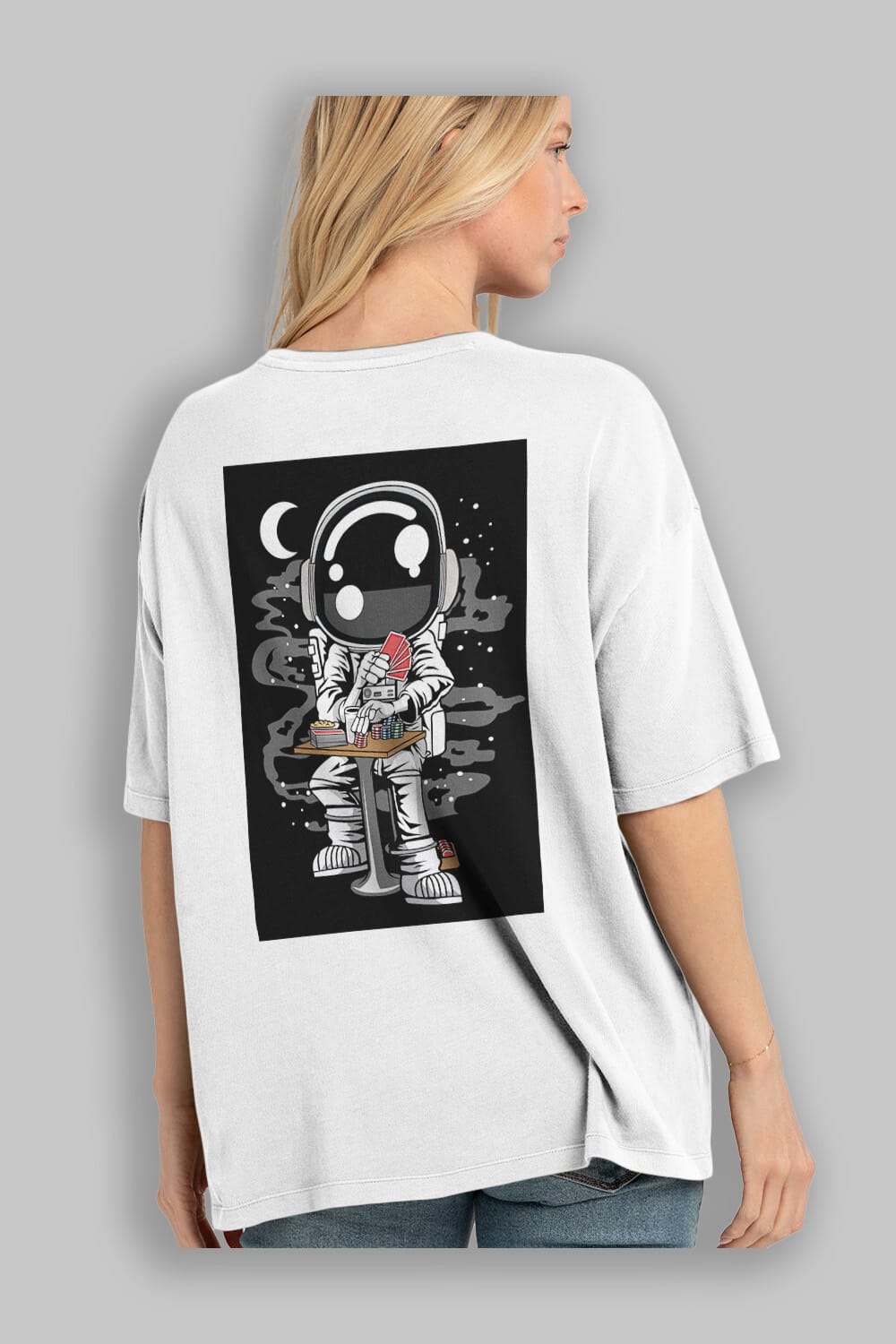 Astronaut Gambler Arka Baskılı Oversize t-shirt Erkek Kadın Unisex