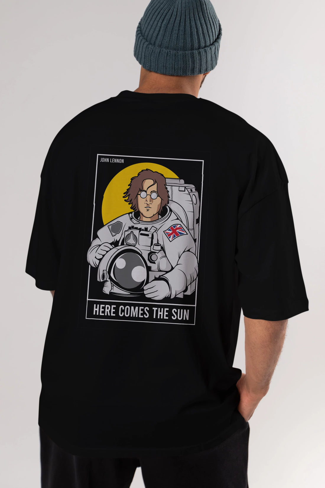 John Lennon Astronot Arka Baskılı Oversize t-shirt Erkek Kadın Unisex %100 Pamuk tişort
