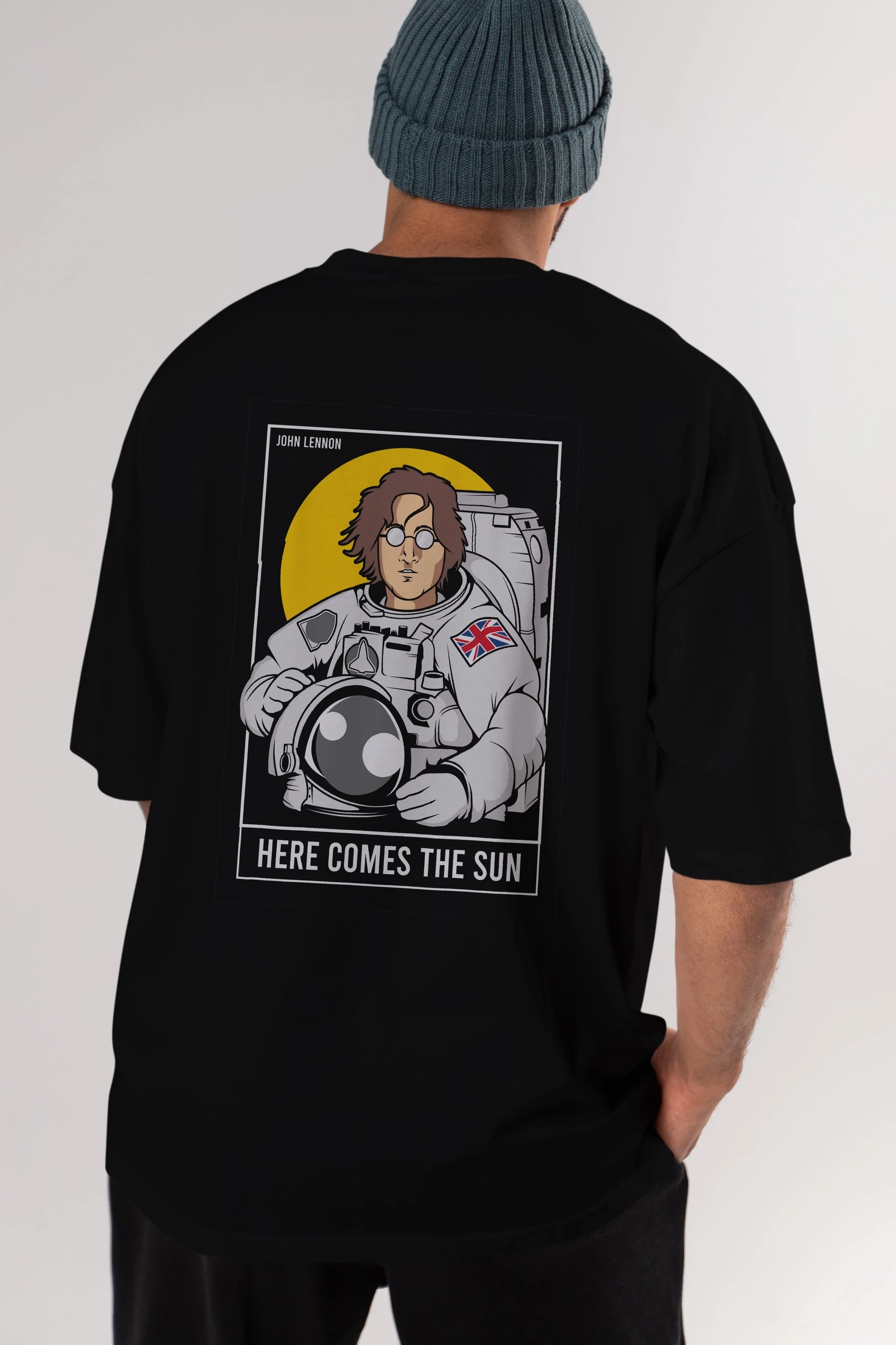 John Lennon Astronot Arka Baskılı Oversize t-shirt Erkek Kadın Unisex %100 Pamuk tişort