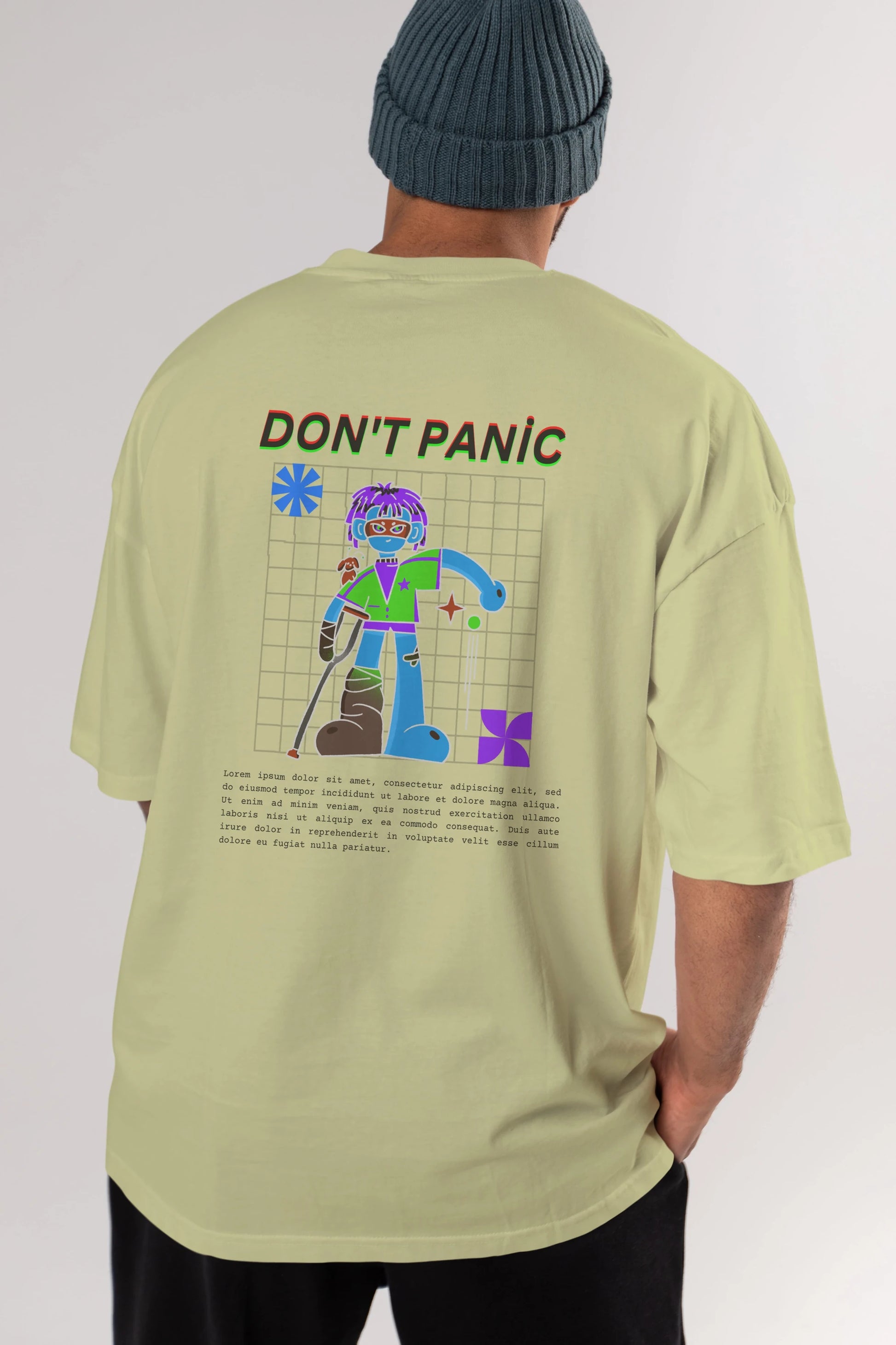 Dont Panic Yazılı Arka Baskılı Oversize t-shirt Erkek Kadın Unisex