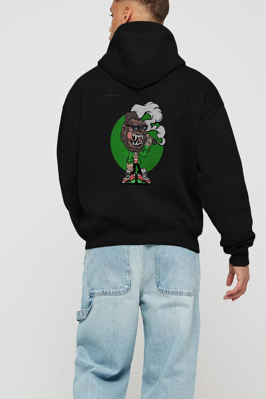 Gorilla Smoker Arka Baskılı Hoodie Oversize Kapüşonlu Sweatshirt Erkek Kadın Unisex