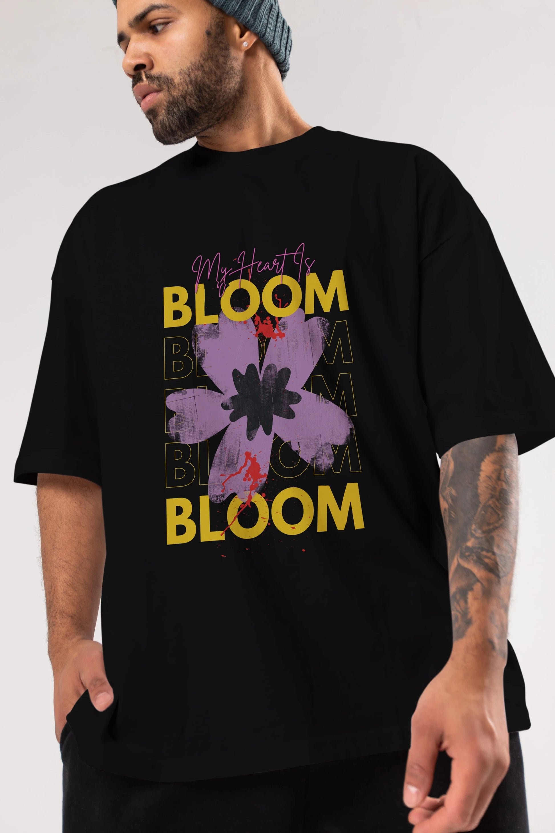 Bloom Yazılı Ön Baskılı Oversize t-shirt Erkek Kadın Unisex