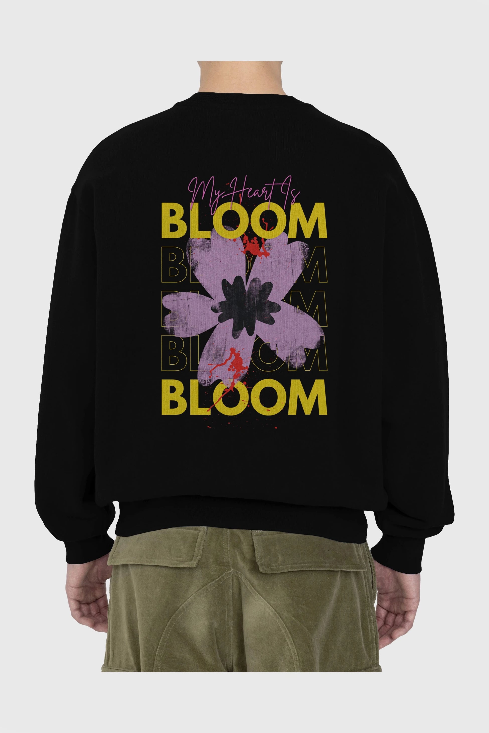 Bloom Yazılı Arka Baskılı Oversize Sweatshirt Erkek Kadın Unisex