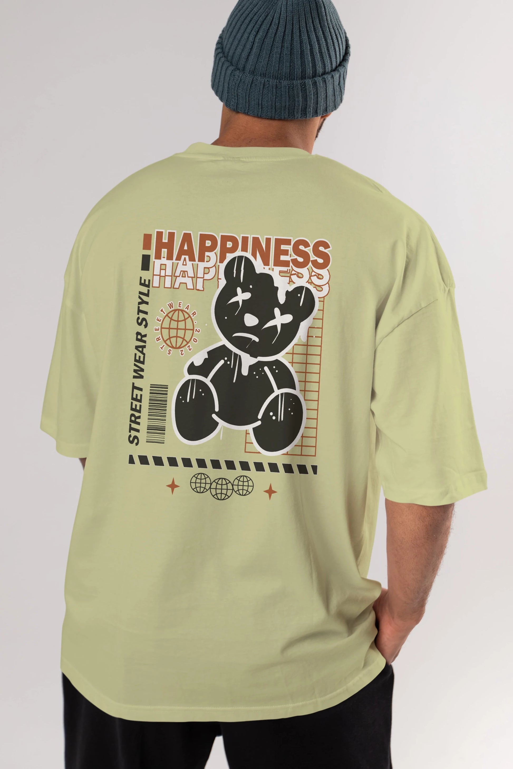 Happiness Bear 2 Arka Baskılı Oversize t-shirt Erkek Kadın Unisex