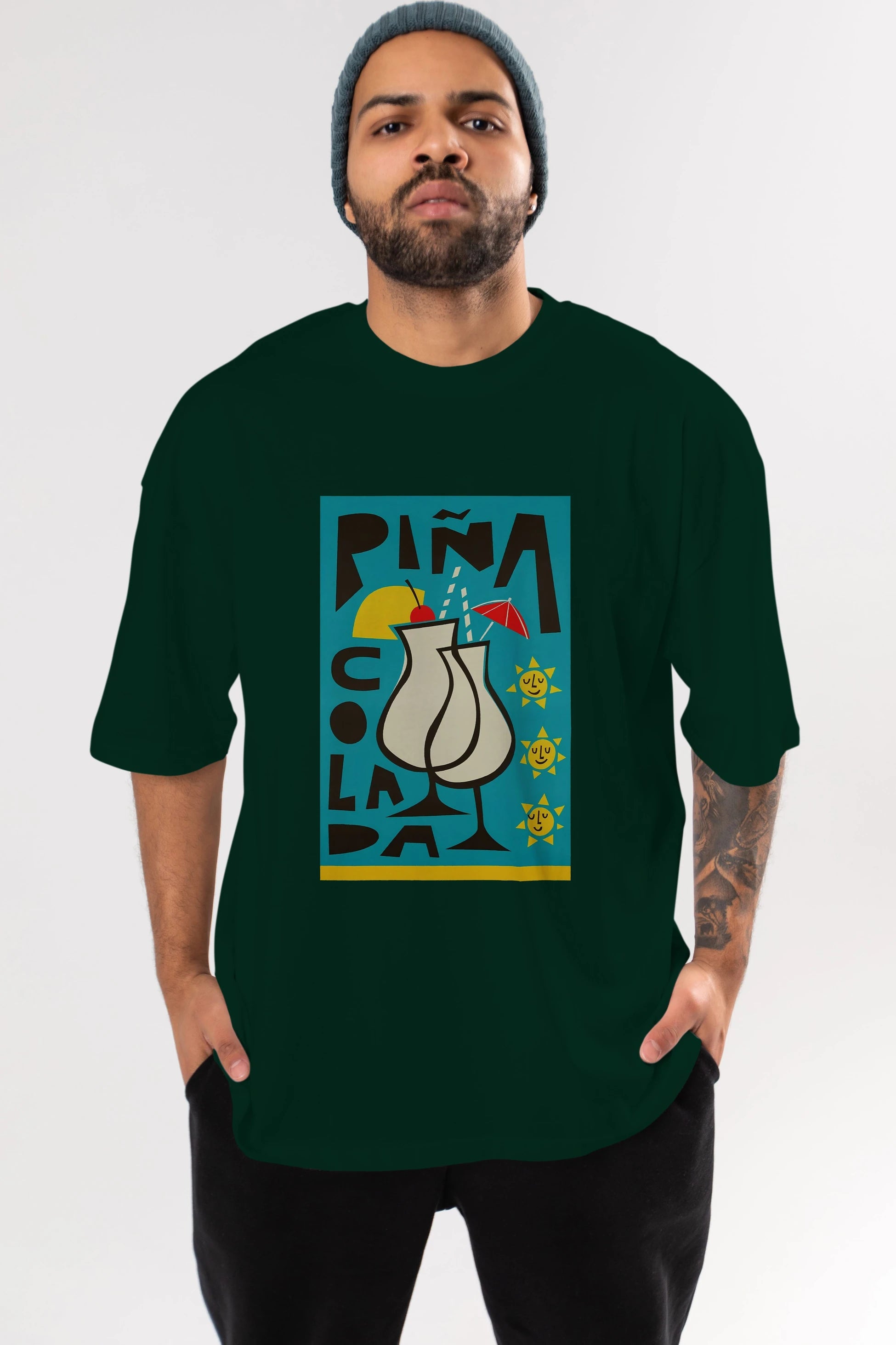 Pina Colada 4 Ön Baskılı Oversize t-shirt Erkek Kadın Unisex %100 Pamuk Bisiklet Yaka tişort