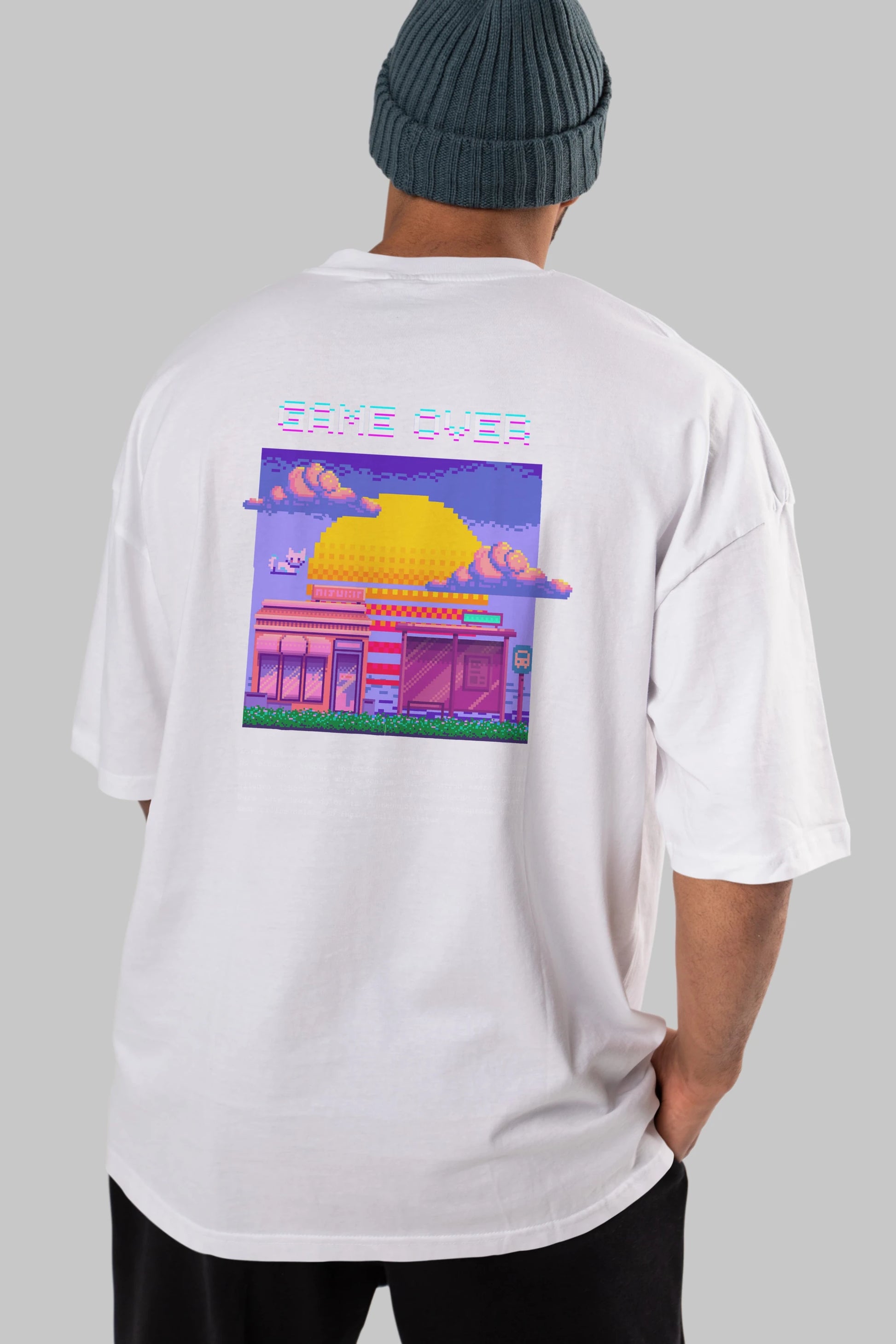 Game Over Yazılı Arka Baskılı Oversize t-shirt Erkek Kadın Unisex