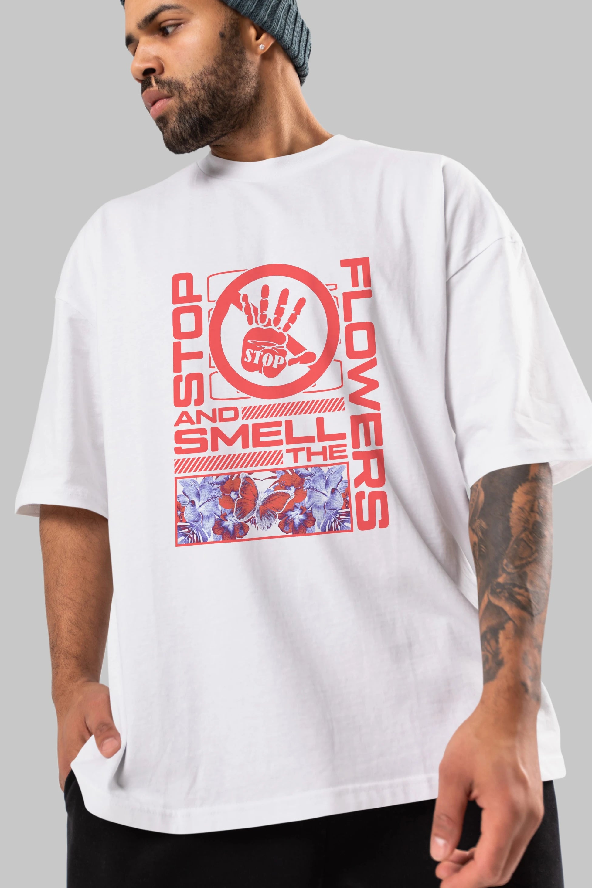 Stop and smell the flowers Ön Baskılı Oversize t-shirt Erkek Kadın Unisex