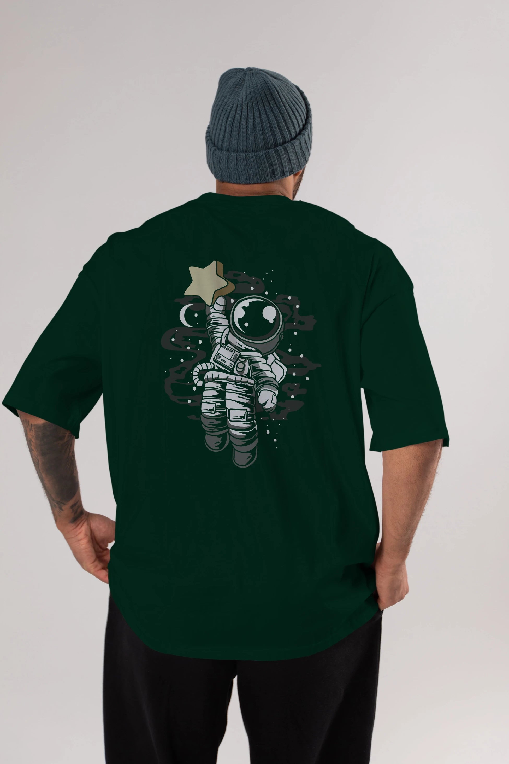 Astronaut Reach The Star Arka Baskılı Oversize t-shirt Erkek Kadın Unisex