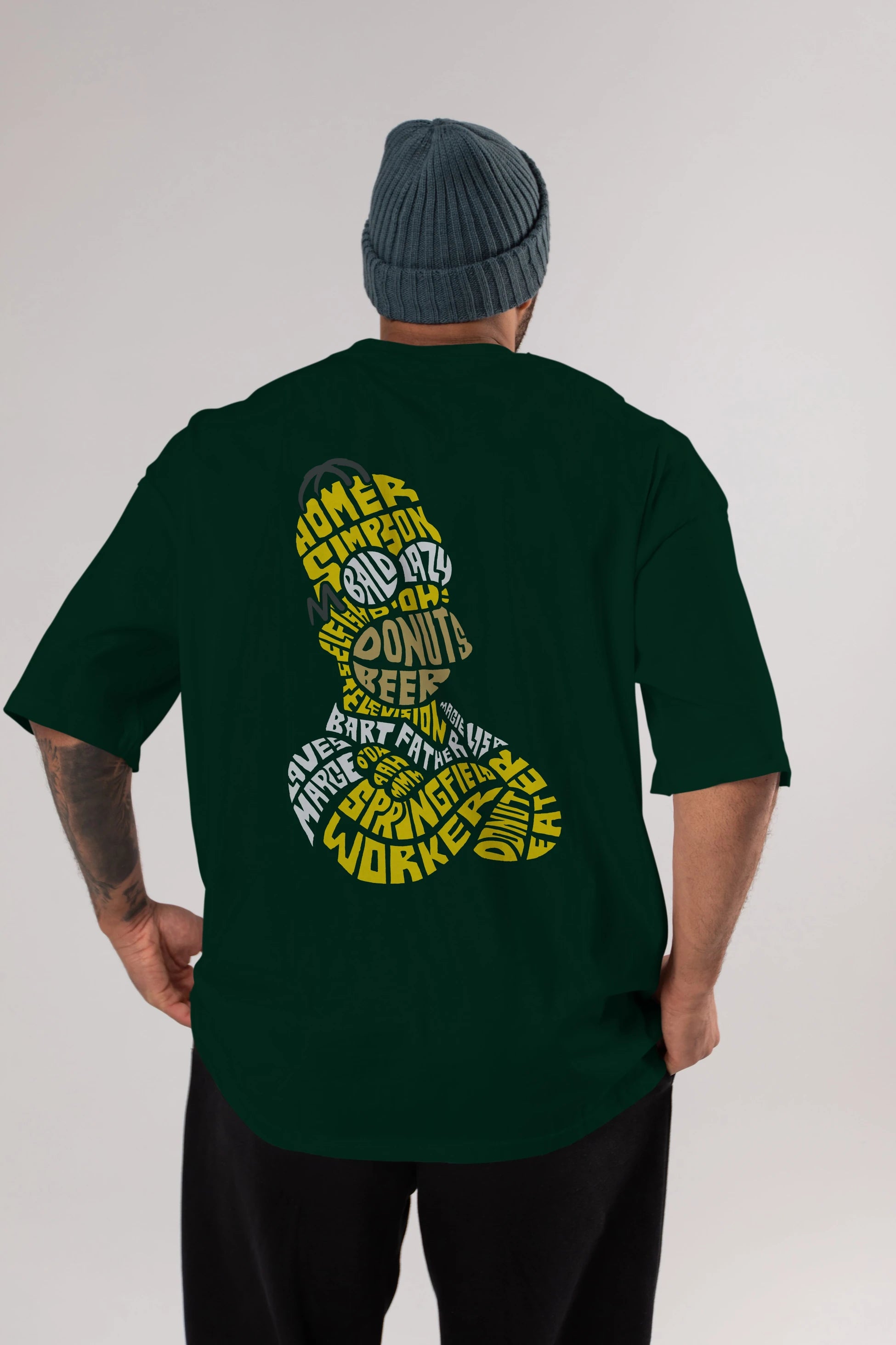 Homer Simpson Arka Baskılı Oversize t-shirt %100 pamuk Erkek Kadın Unisex