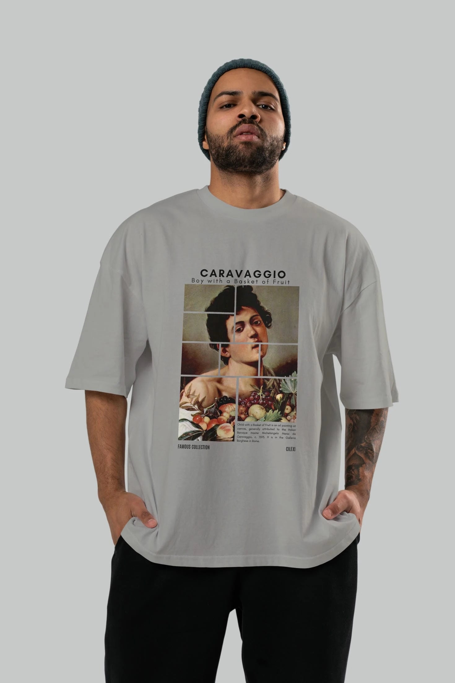 Caravaggio Boy ön Baskılı Oversize t-shirt Erkek Kadın Bisiklet Yaka Pamuk tişort