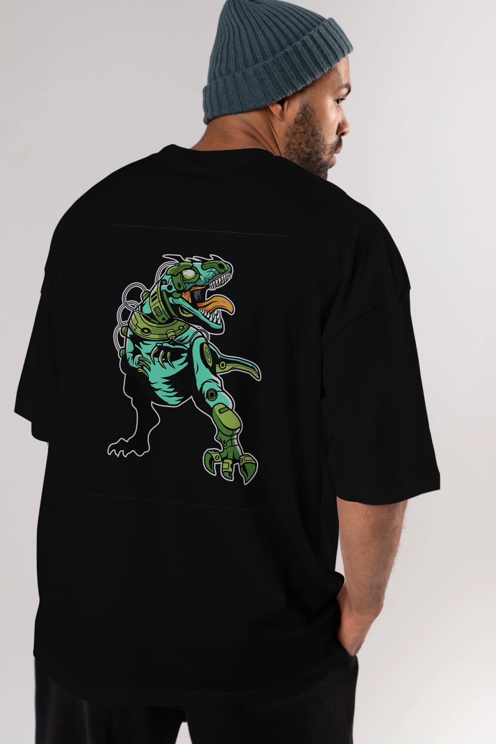 Trex Robot Arka Baskılı Oversize t-shirt Erkek Kadın Unisex %100 Pamuk tişort