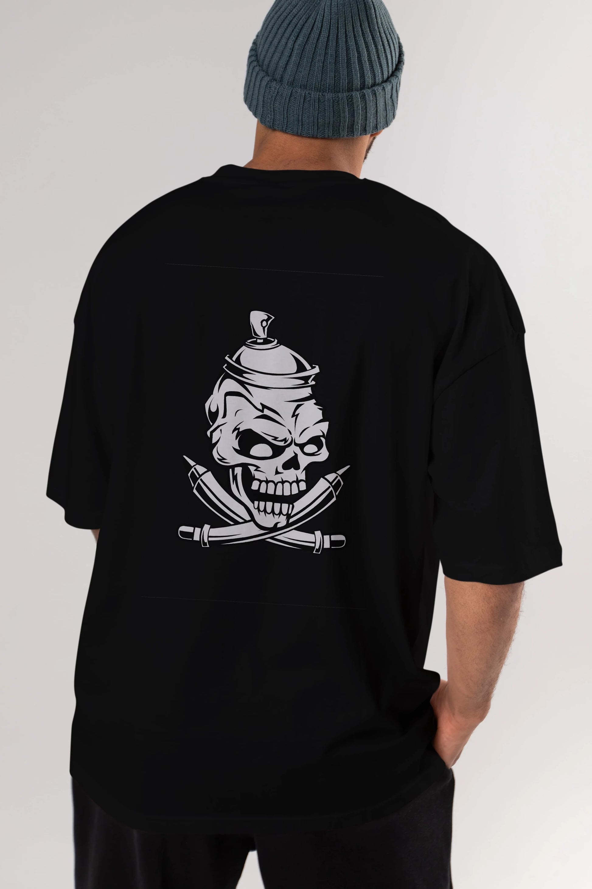Skull Grafity Arka Baskılı Oversize t-shirt Erkek Kadın Unisex %100 Pamuk tişort