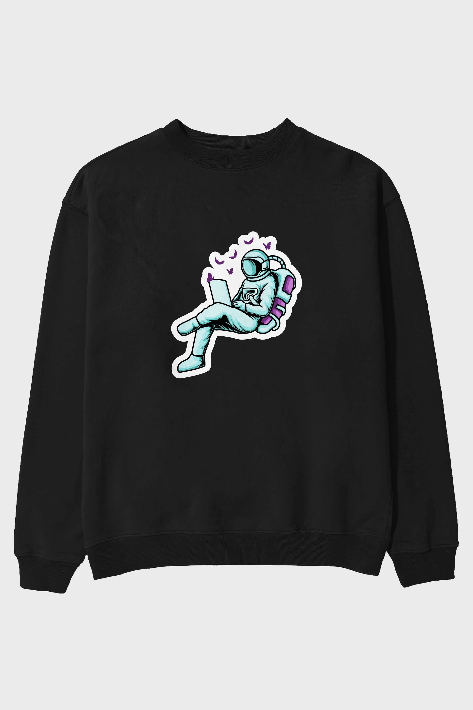 Work with Butterflies in Space Sticker Ön Baskılı Oversize Sweatshirt Erkek Kadın Unisex