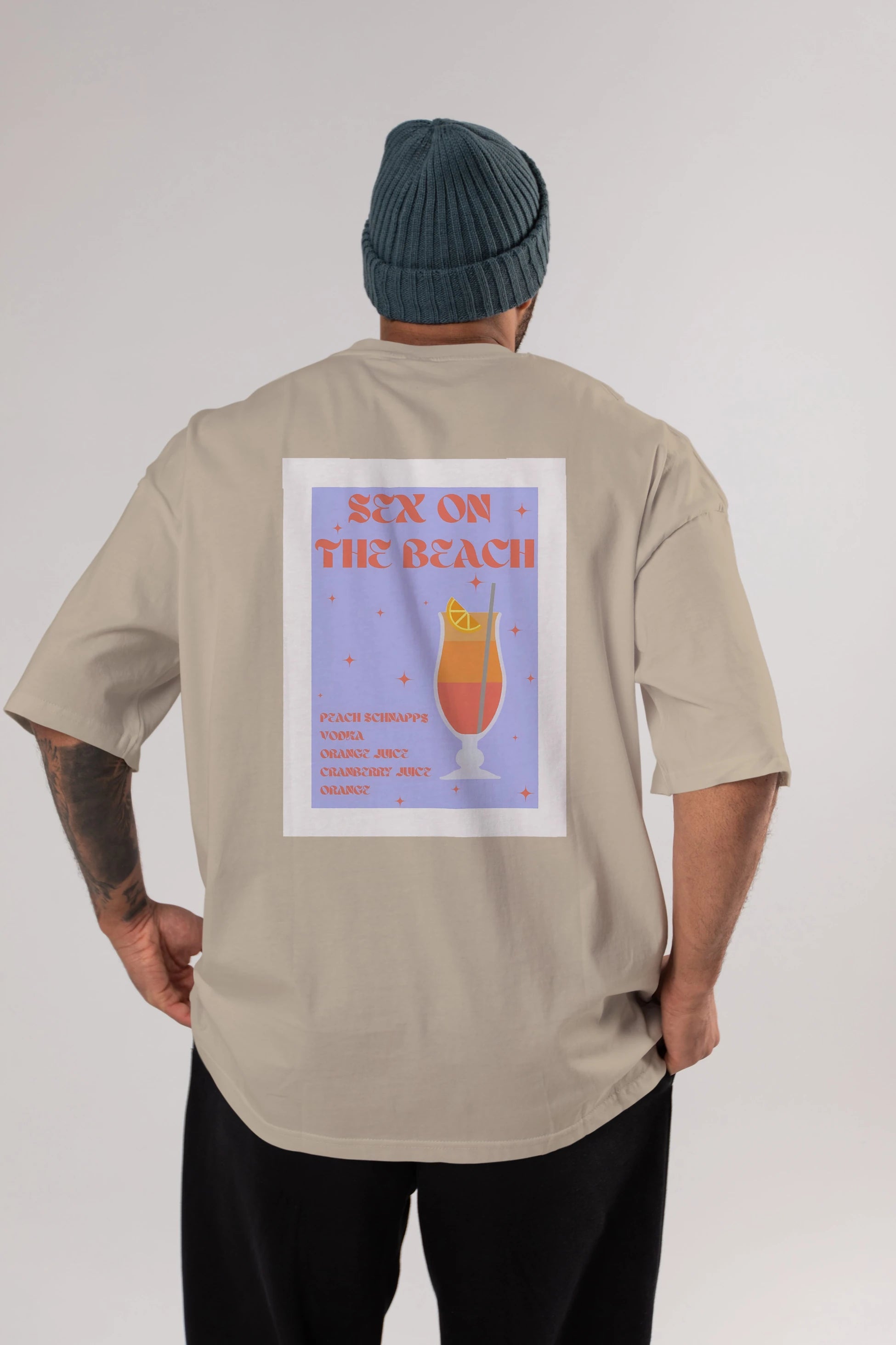 Sex On The Beach Arka Baskılı Oversize t-shirt Erkek Kadın Unisex %100 Pamuk Bisiklet Yaka tişort