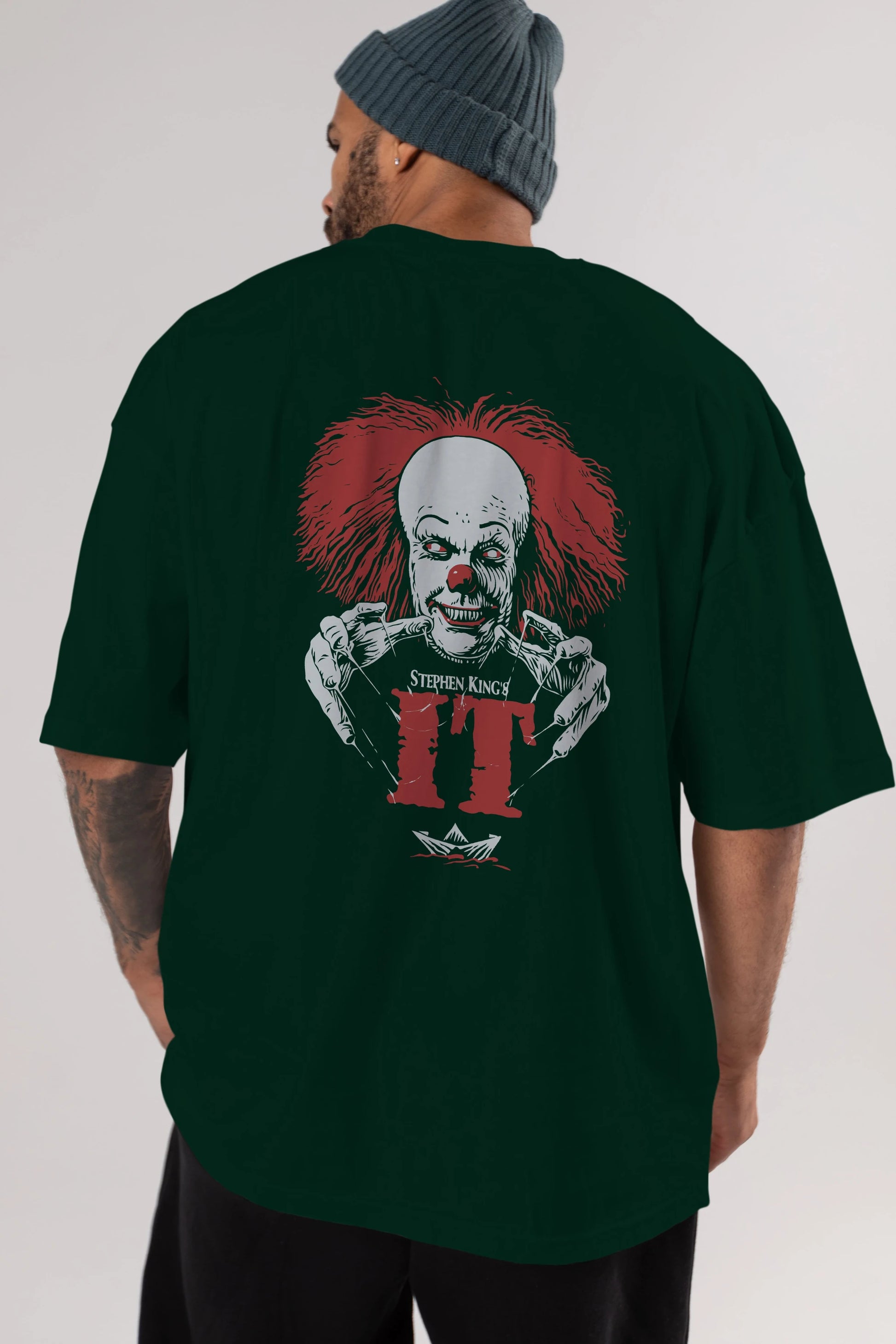 it Arka Baskılı Oversize t-shirt Erkek Kadın Unisex %100 Pamuk Bisiklet Yaka tişort