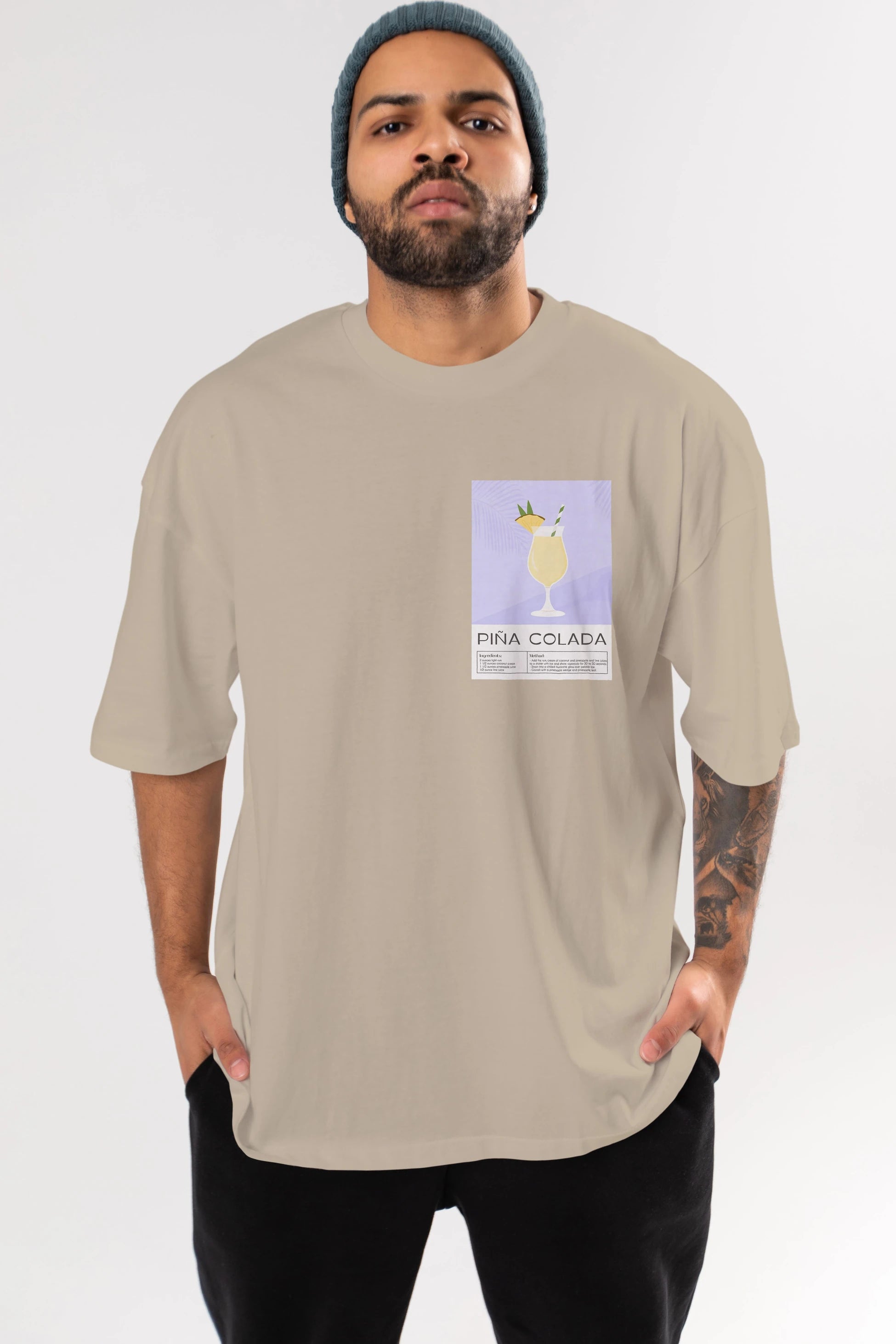 PIna Colada 6 Ön Sol Baskılı Oversize t-shirt Erkek Kadın Unisex %100 Pamuk Bisiklet Yaka tişort