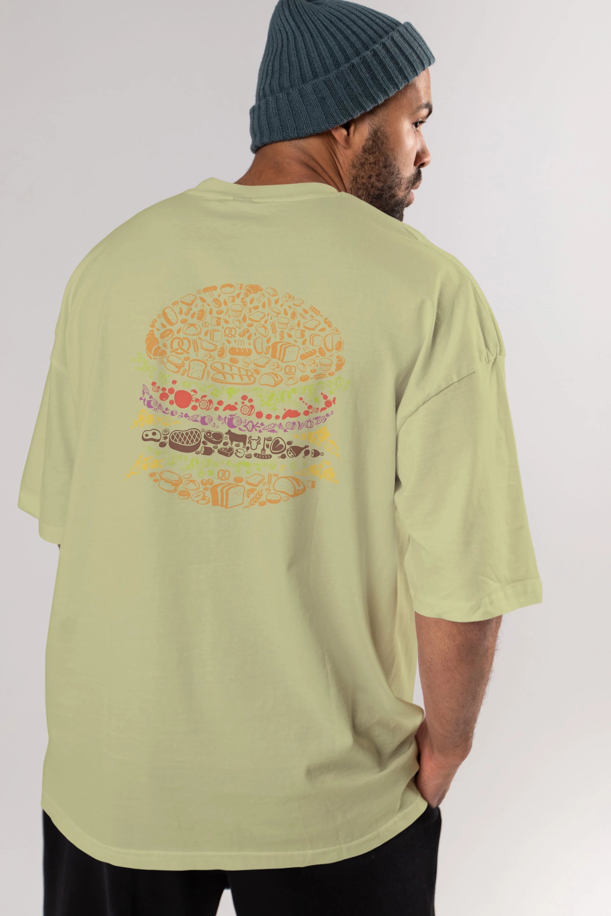 Burger Arka Baskılı Oversize t-shirt %100 pamuk Erkek Kadın Unisex
