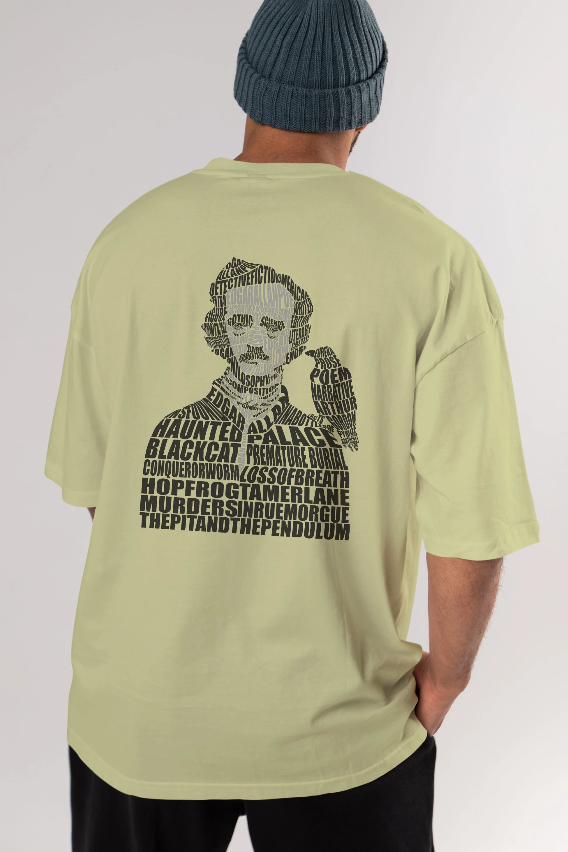 Edgar Alan Poe Calligram Arka Baskılı Oversize t-shirt %100 pamuk Erkek Kadın Unisex