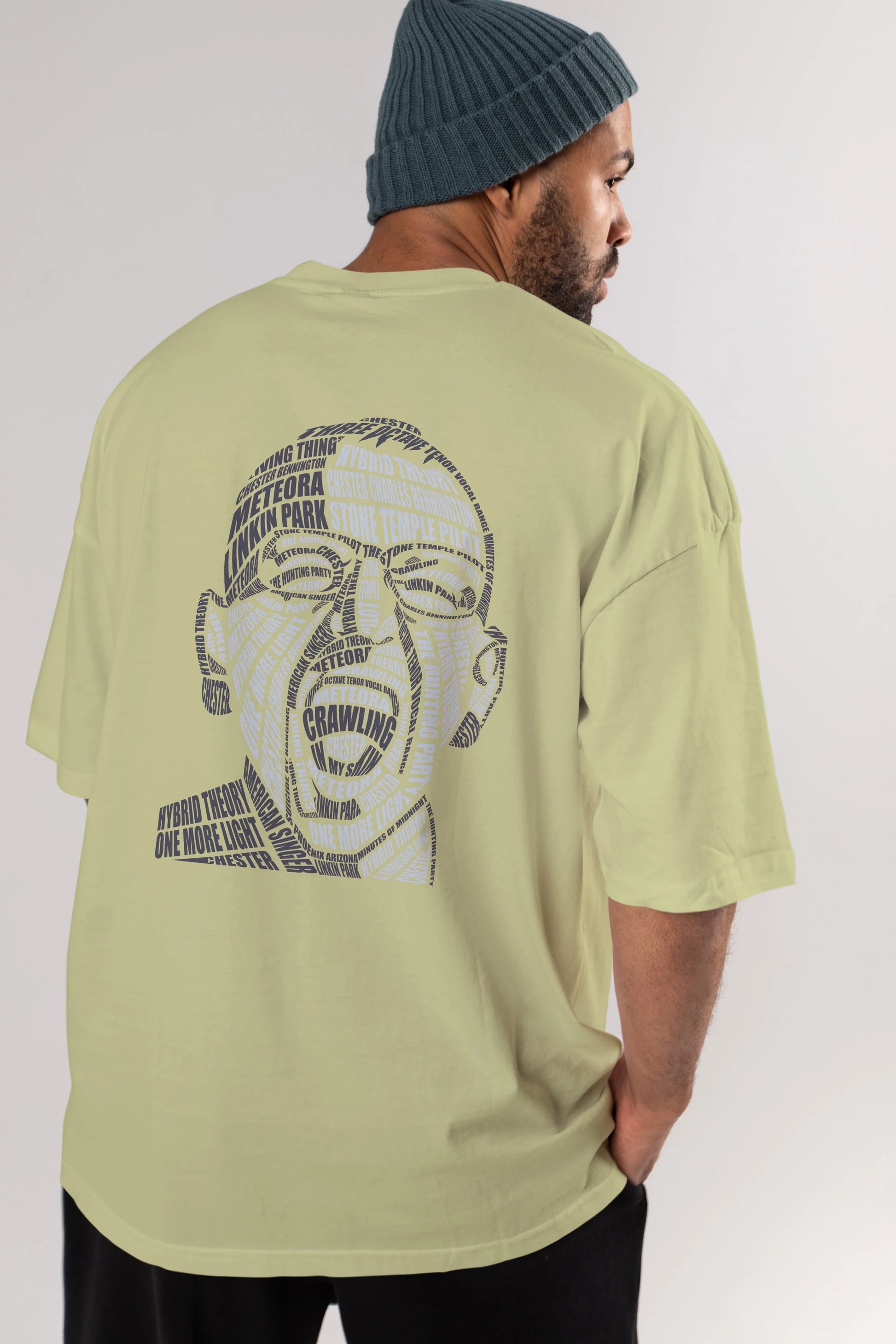 Chester Bennington Calligram Arka Baskılı Oversize t-shirt %100 pamuk Erkek Kadın Unisex