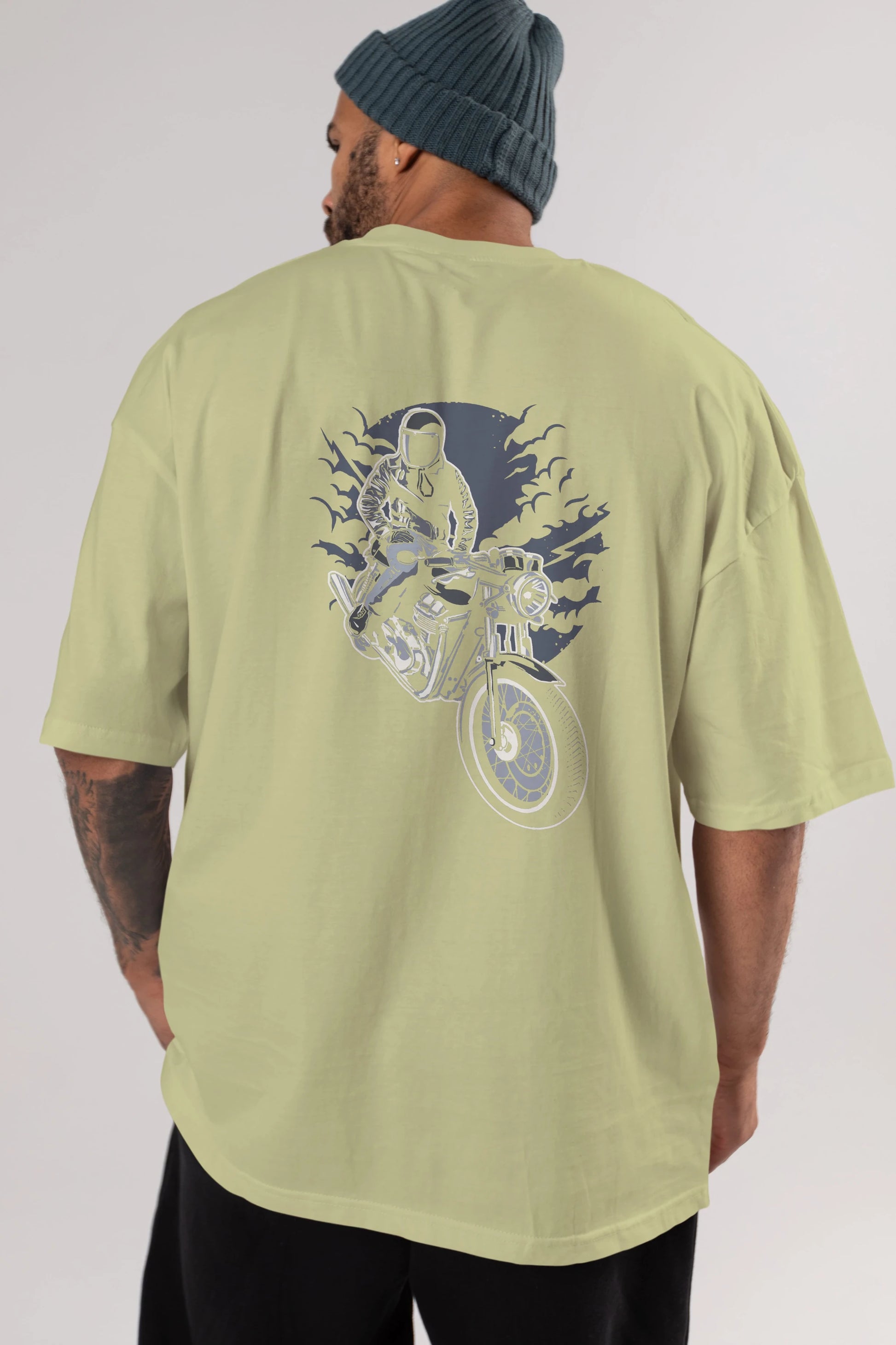 Night Rider Arka Baskılı Oversize t-shirt Erkek Kadın Unisex %100 Pamuk