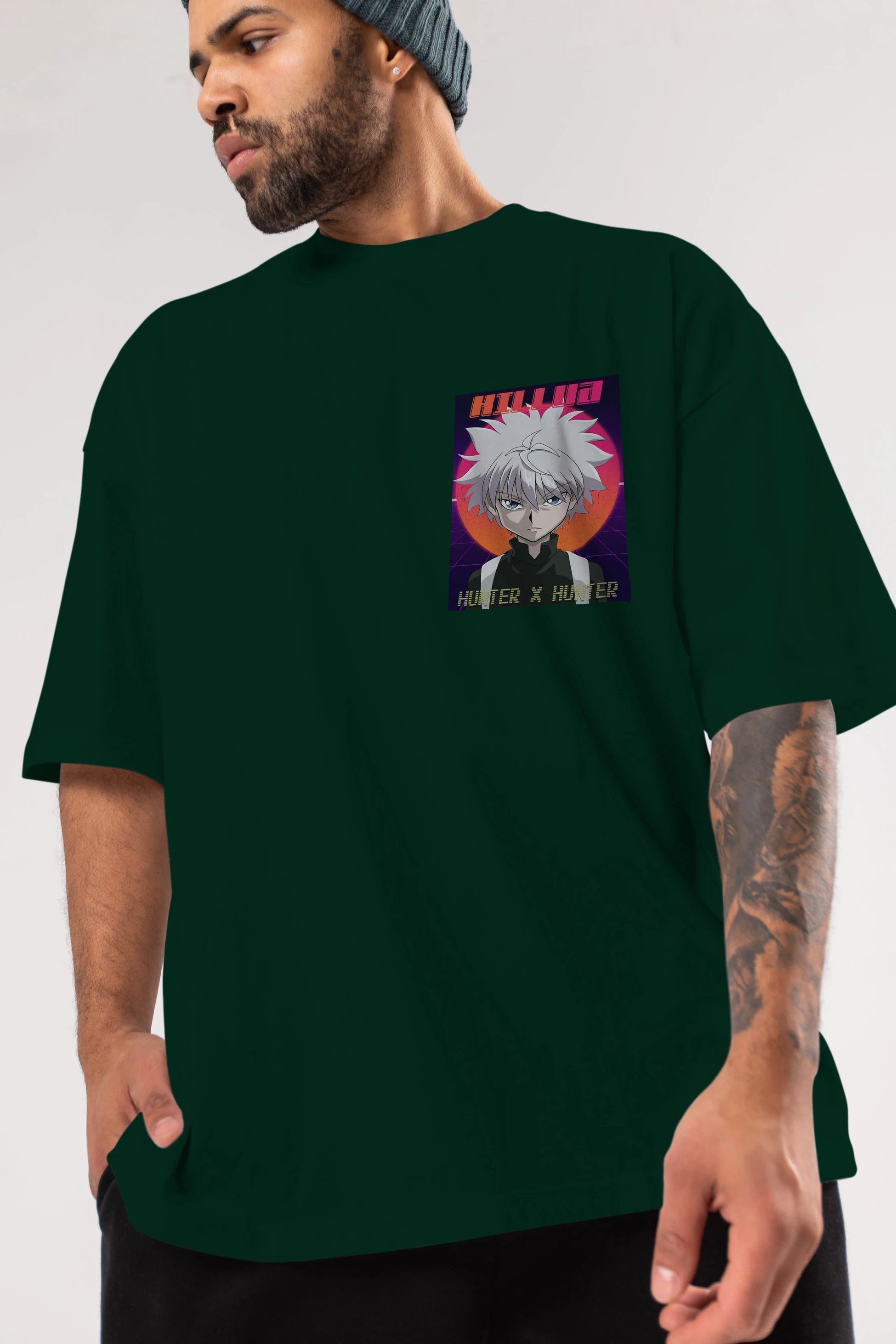Killua Zoldyck 12 1 Ön Sol Baskılı Oversize t-shirt Erkek Kadın Unisex %100 Pamuk Bisiklet Yaka tişort