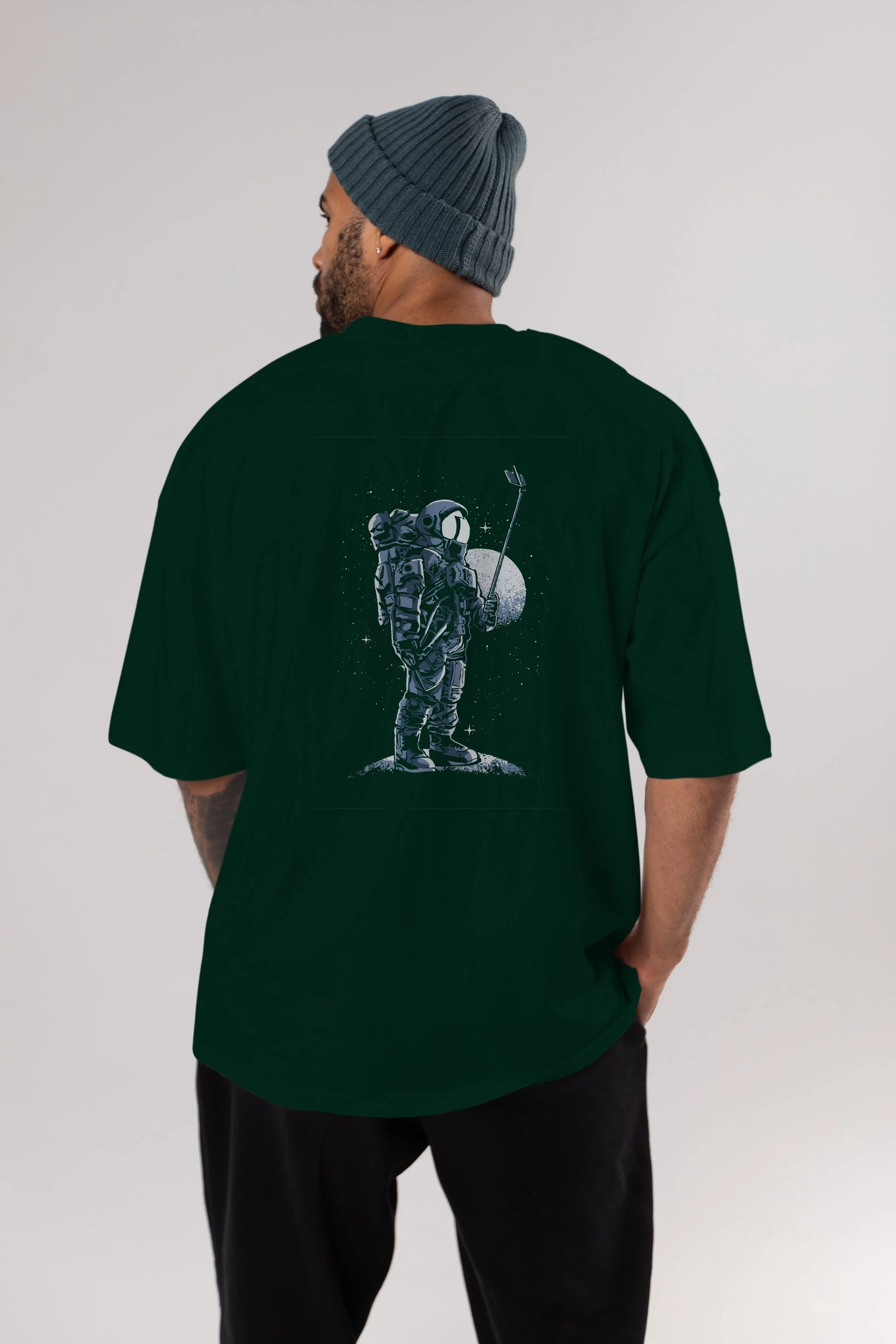 Selfie Astronaut Arka Baskılı Oversize t-shirt Erkek Kadın Unisex %100 Pamuk