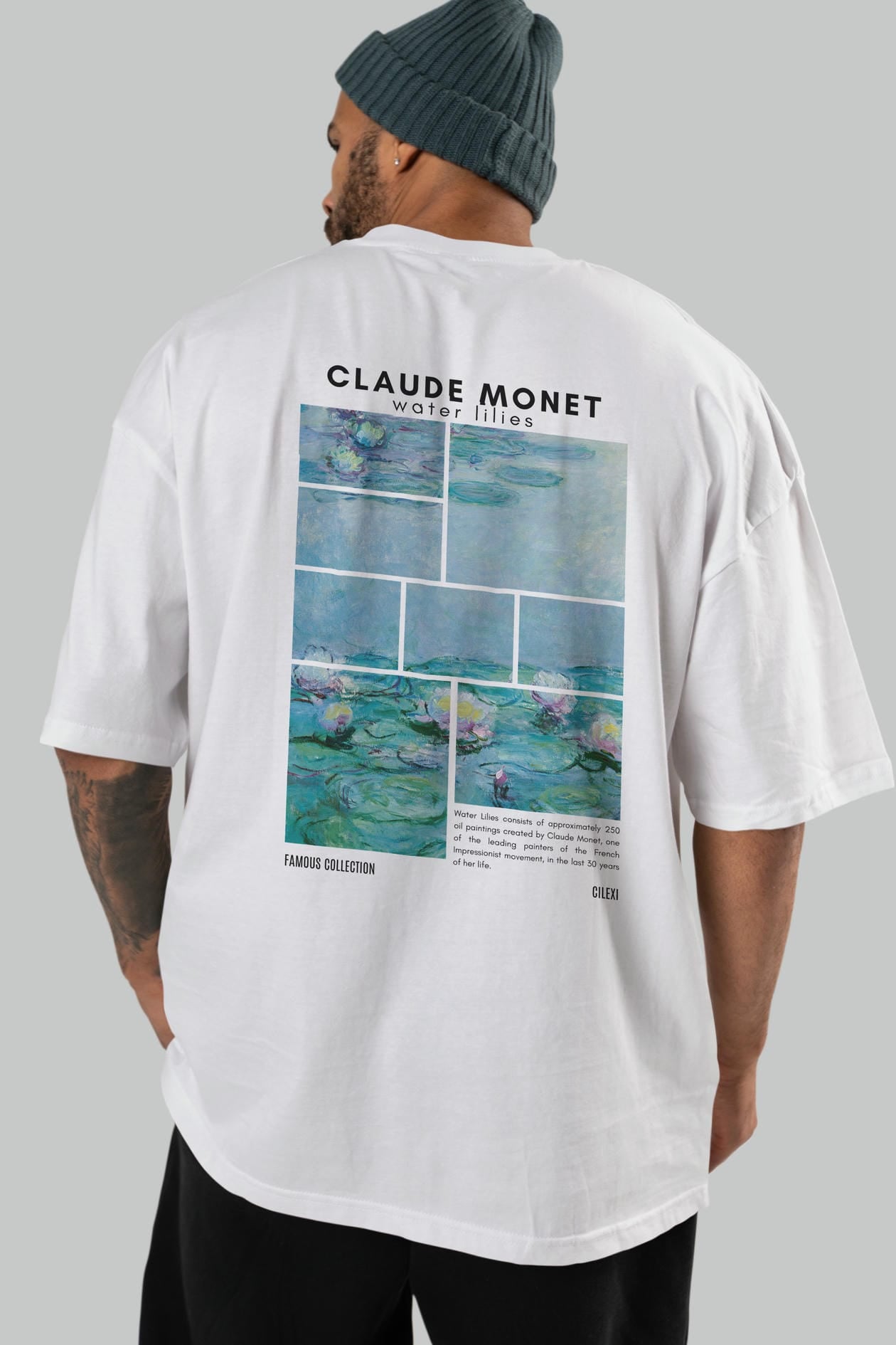 Claude Monet Arka Baskılı Oversize t-shirt Erkek Kadın Bisiklet Yaka Pamuk tişort