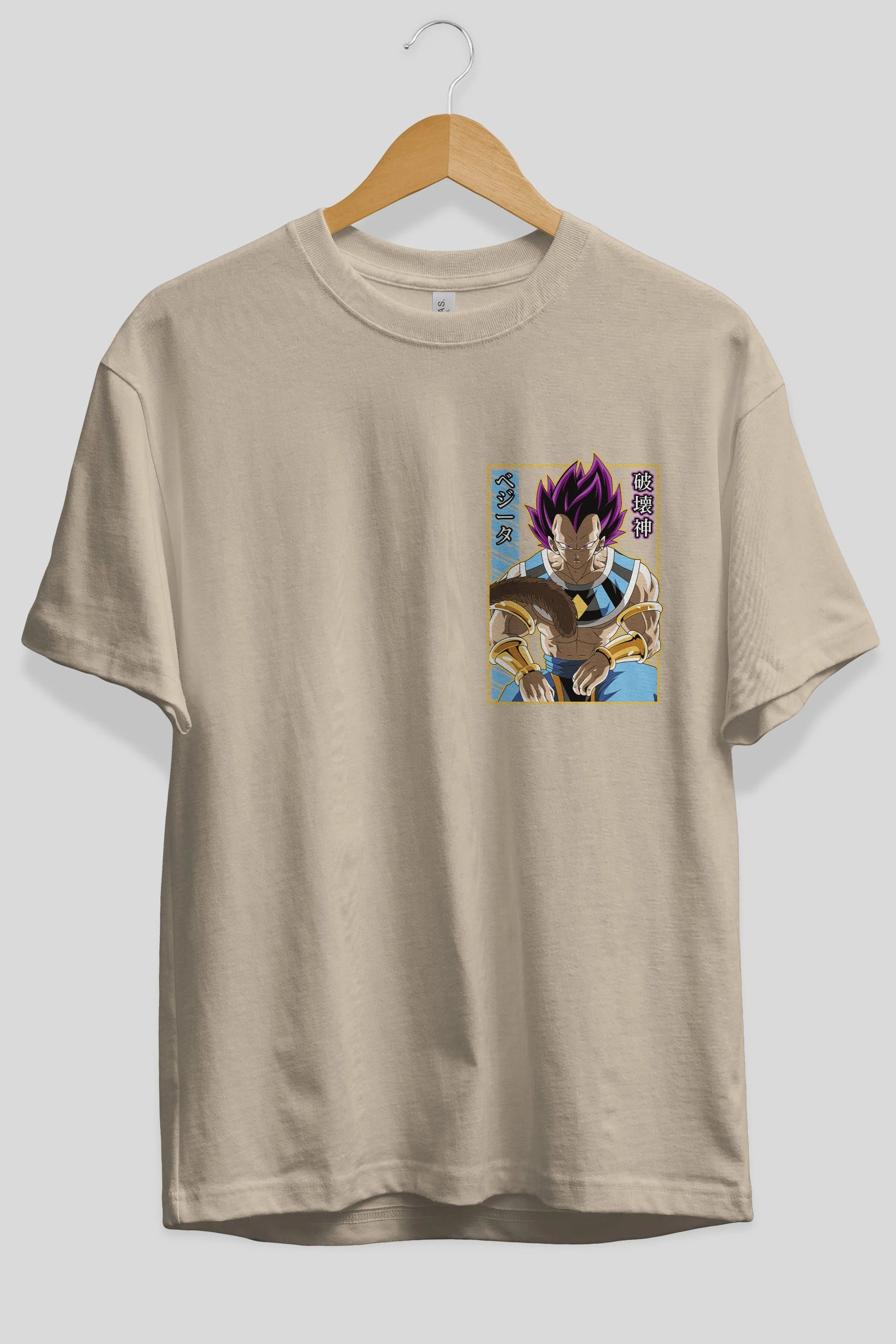 DragonBall VegetaHakaishin Ön Sol Baskılı Oversize t-shirt Erkek Kadın Unisex %100 Pamuk Bisiklet Yaka tişort