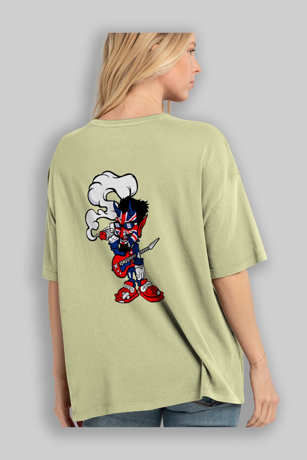 Uk Devil Rockstar Arka Baskılı Oversize t-shirt Erkek Kadın Unisex %100 Pamuk tişort