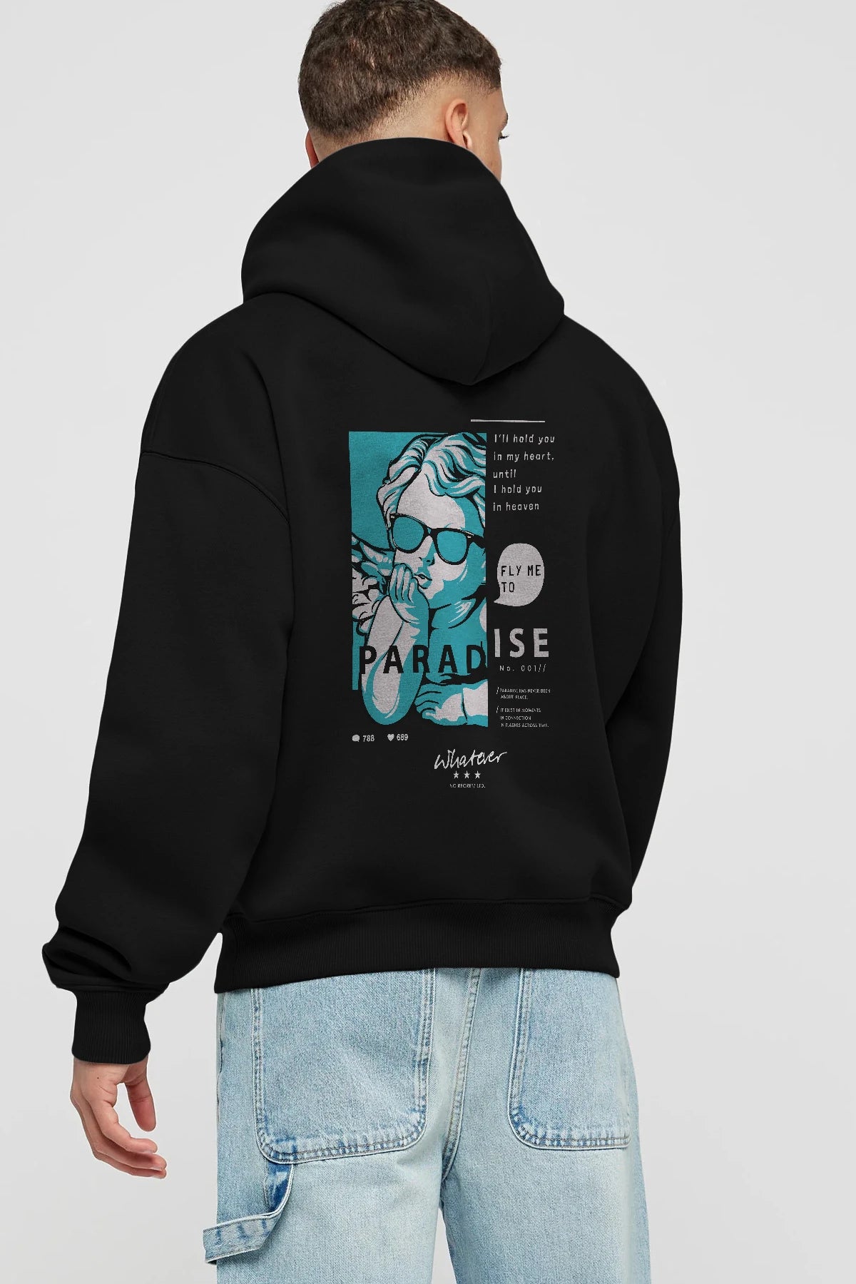 Paradise Fly to Me Arka Baskılı Hoodie Oversize Kapüşonlu Sweatshirt Erkek Kadın Unisex