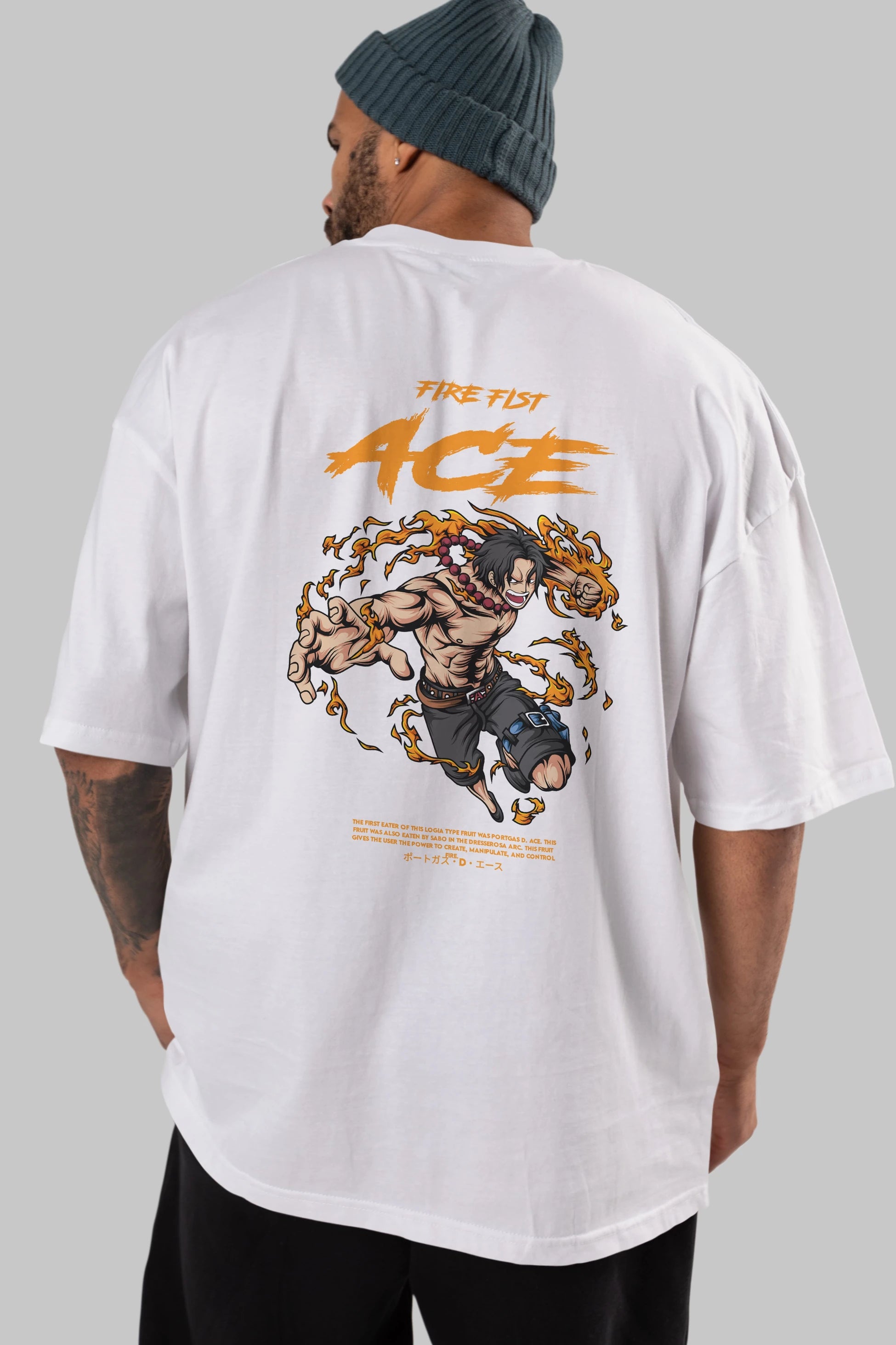 Fire Fist Ace Anime Arka Baskılı Oversize t-shirt Erkek Kadın Unisex