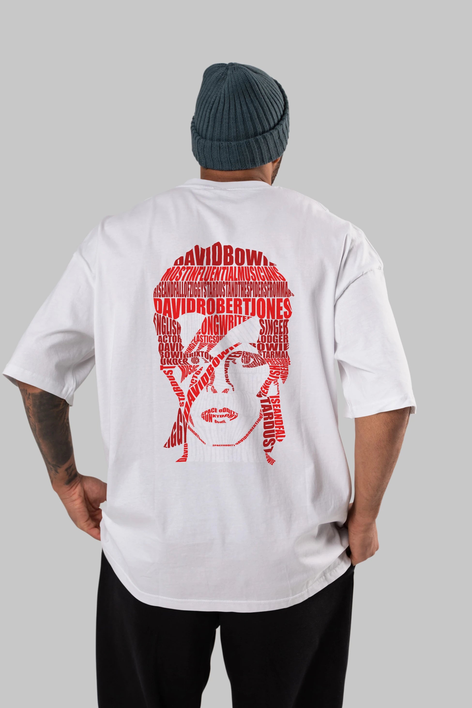 David Bowie Calligram Arka Baskılı Oversize t-shirt %100 pamuk Erkek Kadın Unisex
