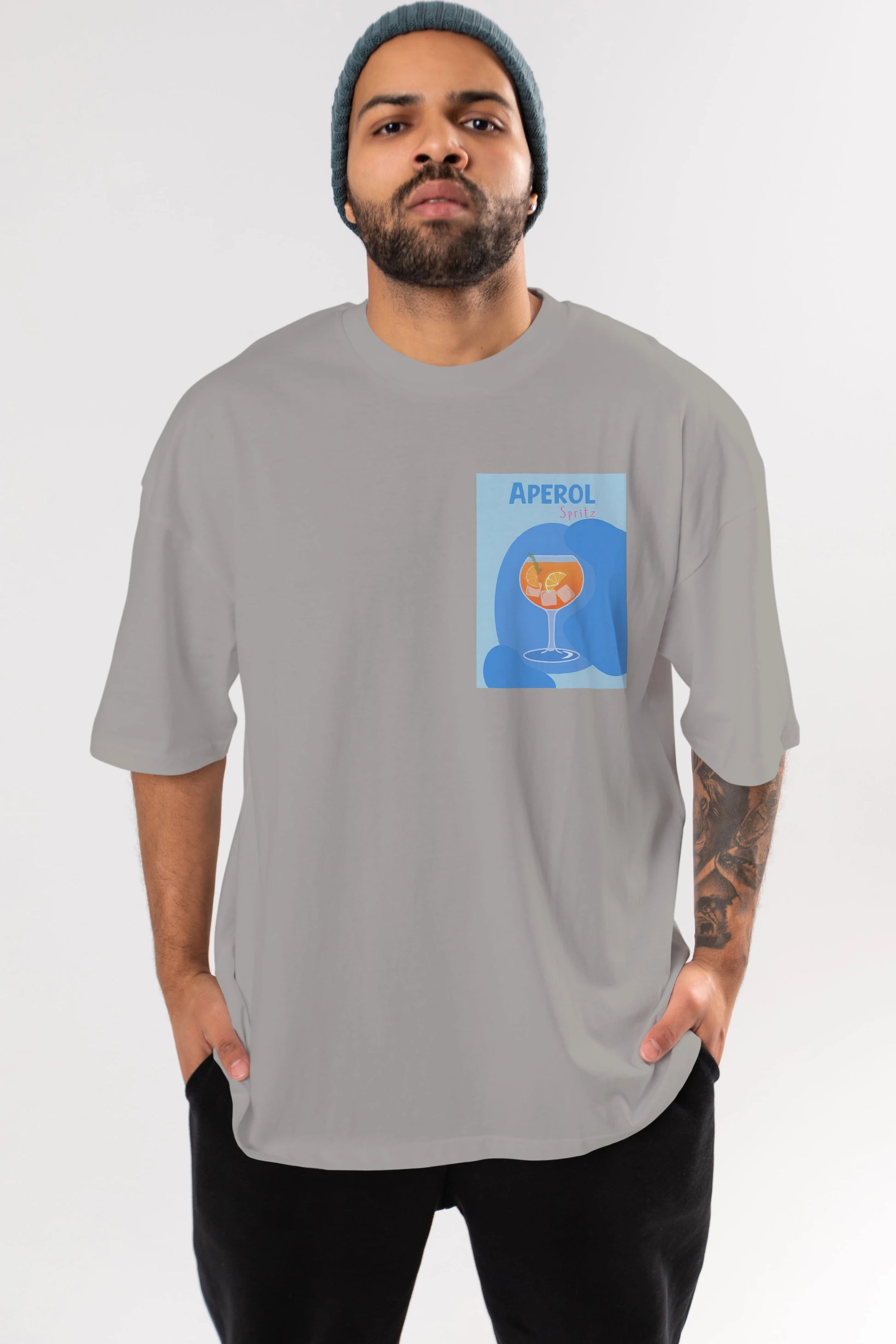 Aperol Spritz 10 Ön Sol Baskılı Oversize t-shirt Erkek Kadın Unisex %100 Pamuk Bisiklet Yaka tişort