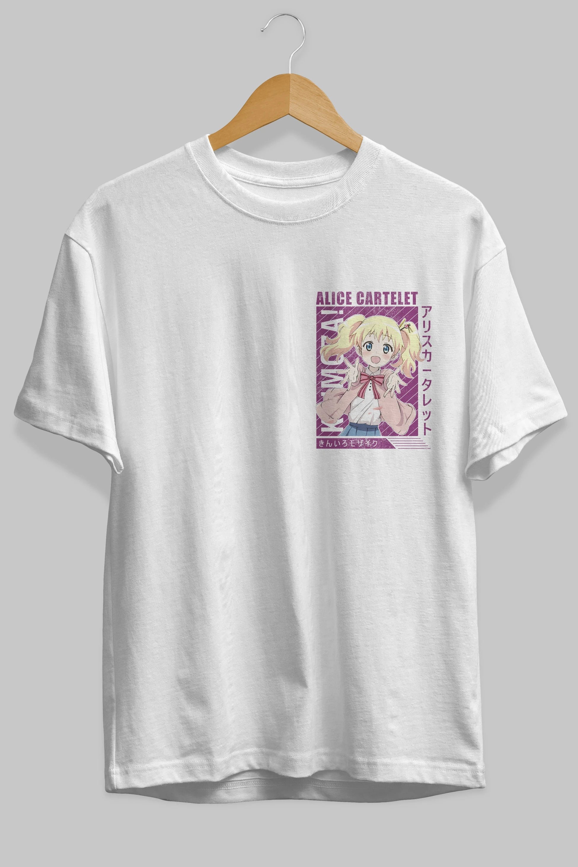 Alice Cartelet 12 Ön Sol Baskılı Oversize t-shirt Erkek Kadın Unisex %100 Pamuk Bisiklet Yaka tişort