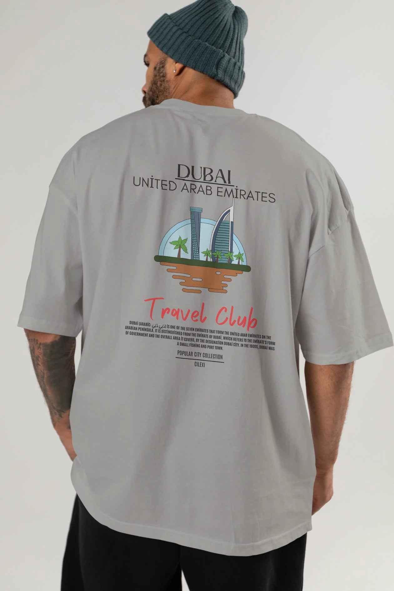 Dubai United Arab Emirates Arka Baskılı Oversize t-shirt Erkek Kadın Pamuk Bisiklet Yaka tişort