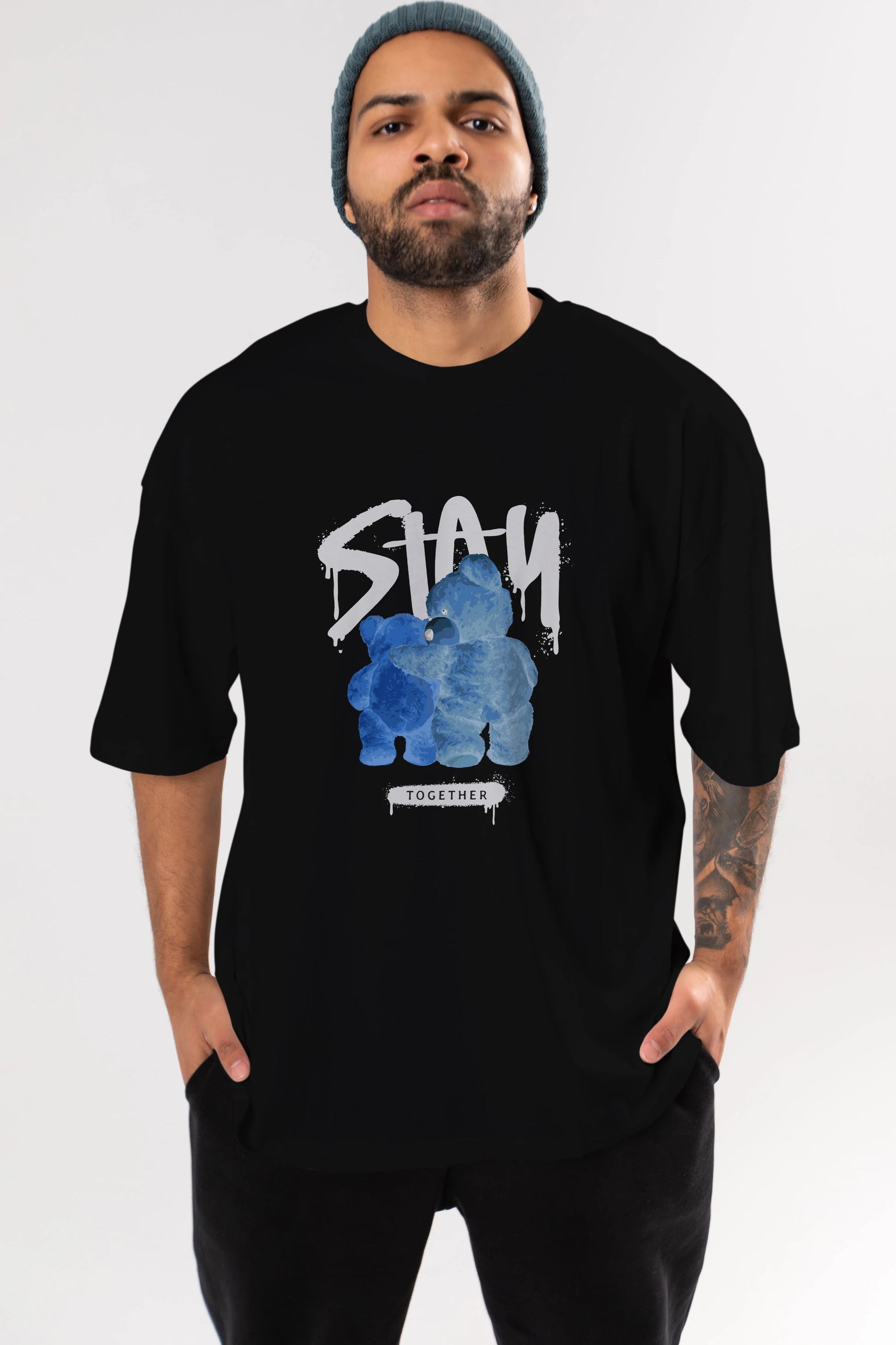 Stay Together Bear Ön Baskılı Oversize t-shirt Erkek Kadın Unisex